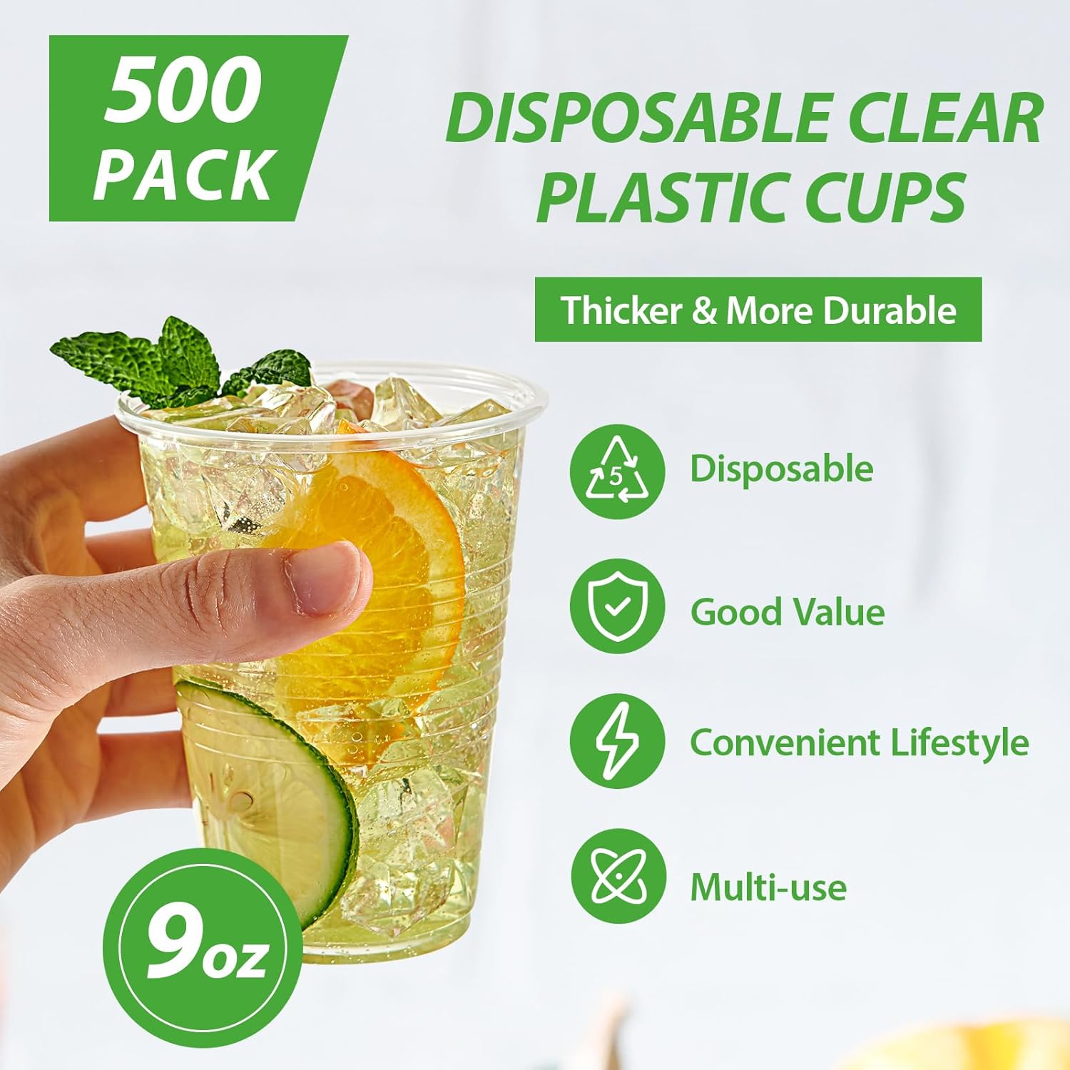 Lilymicky 500 Pack 9 oz Clear Plastic Cups