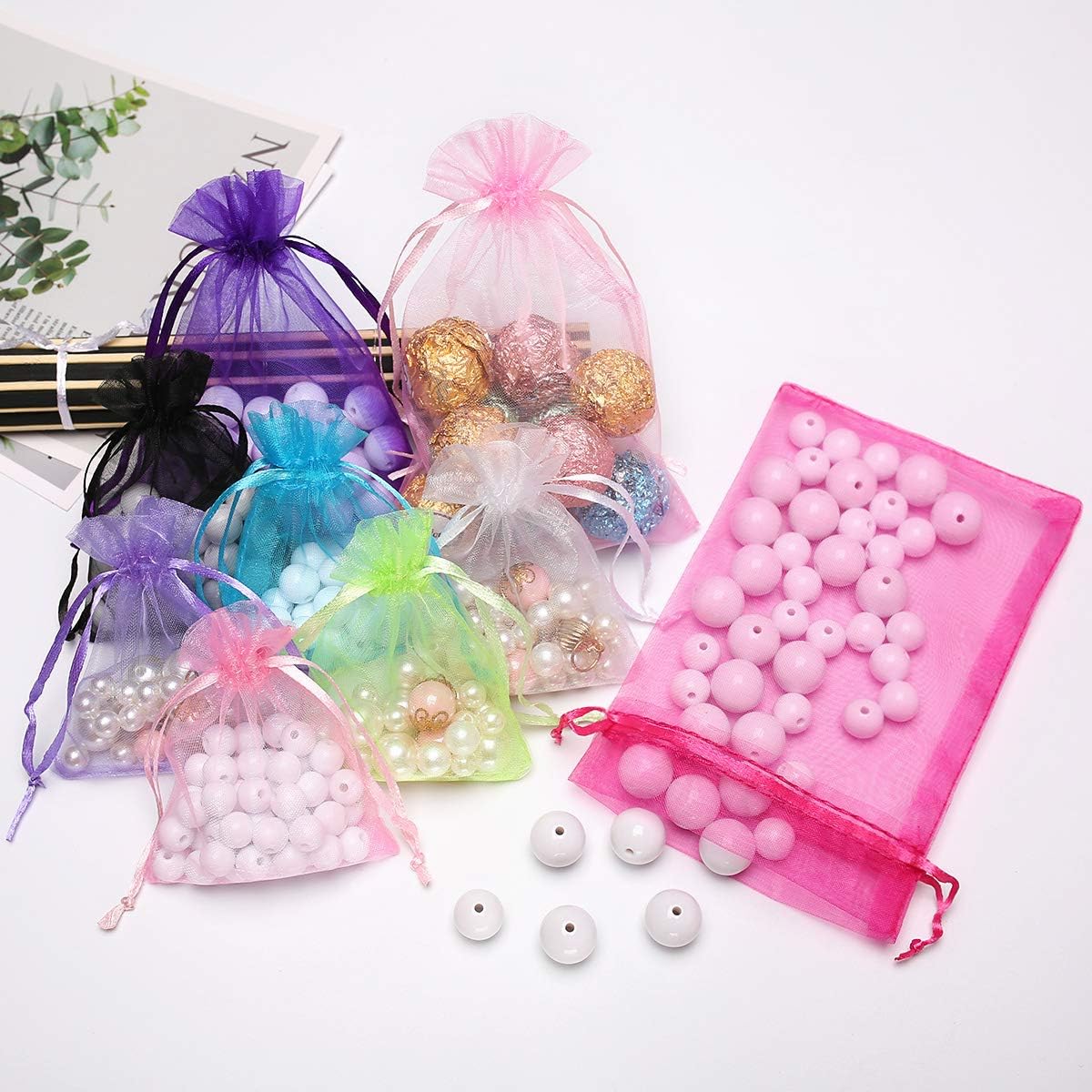 Akstore 50PCS Premium Sheer Organza Gift Bags White 3x4 Inch