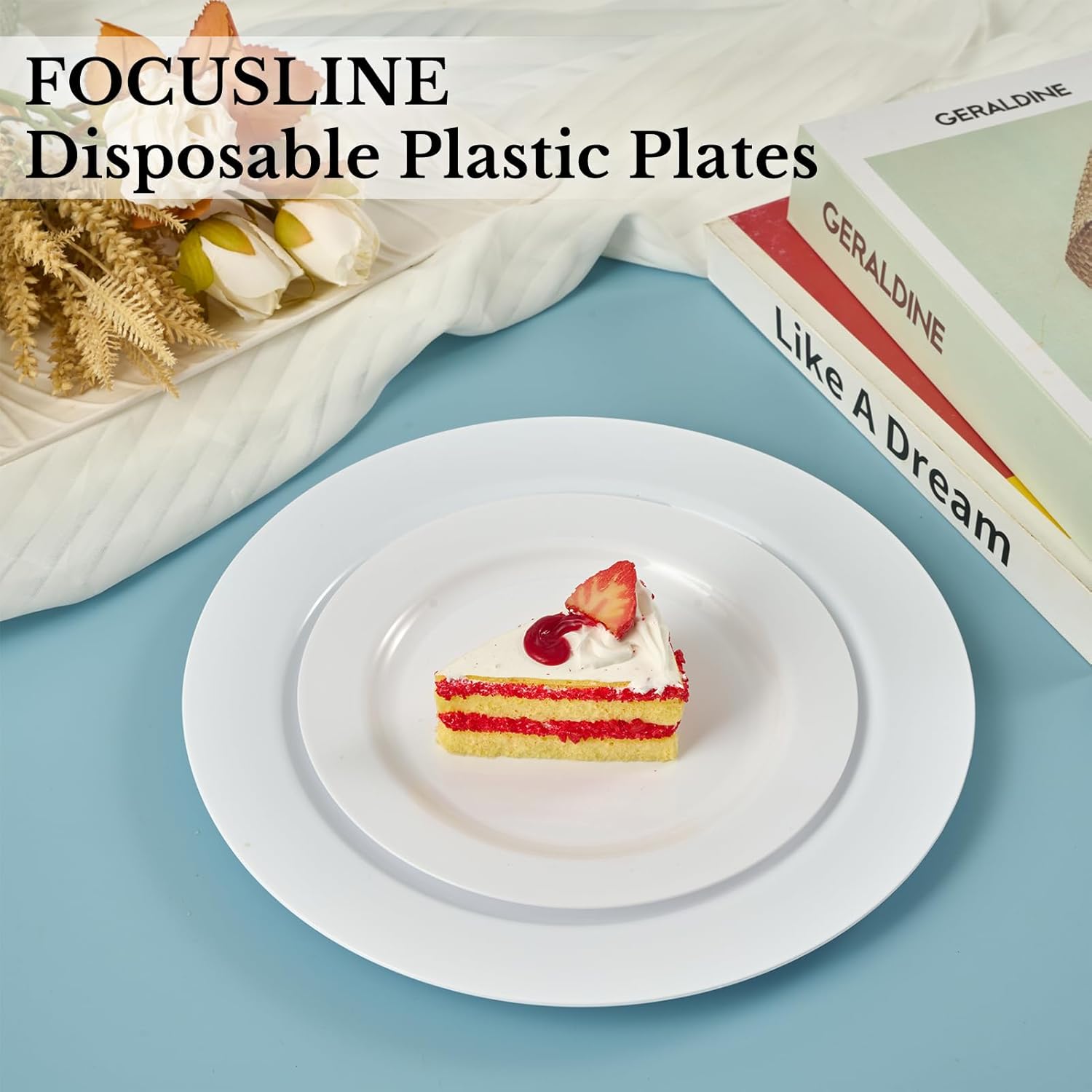 FOCUSLINE 100 Count Heavy Duty White Plastic Plates 10 Inch