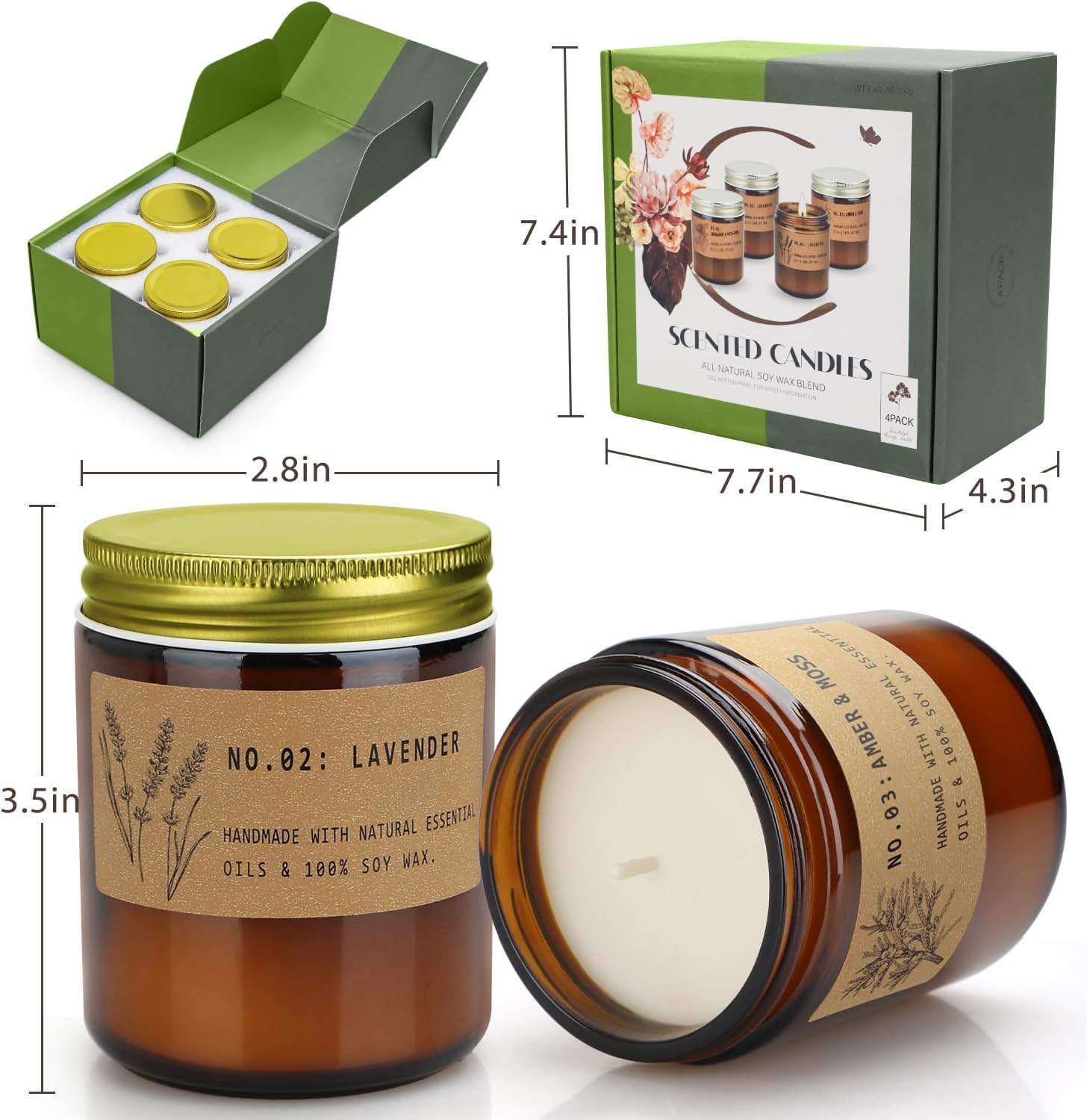 FKJOL 4 Pack Soy Wax Candles Set for Home