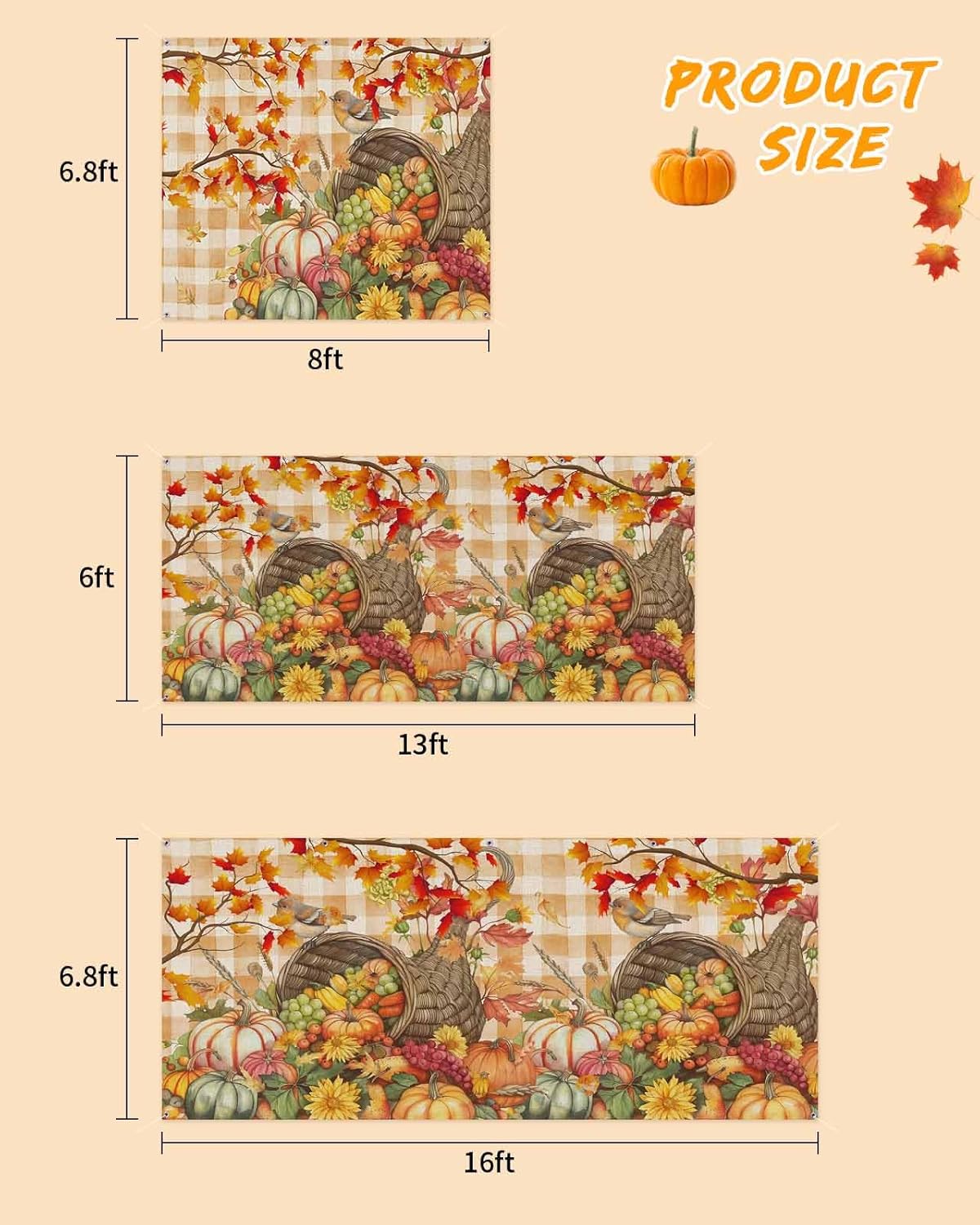 Fall Garage Door Banner Cover 7x8 ft Thanksgiving Decor