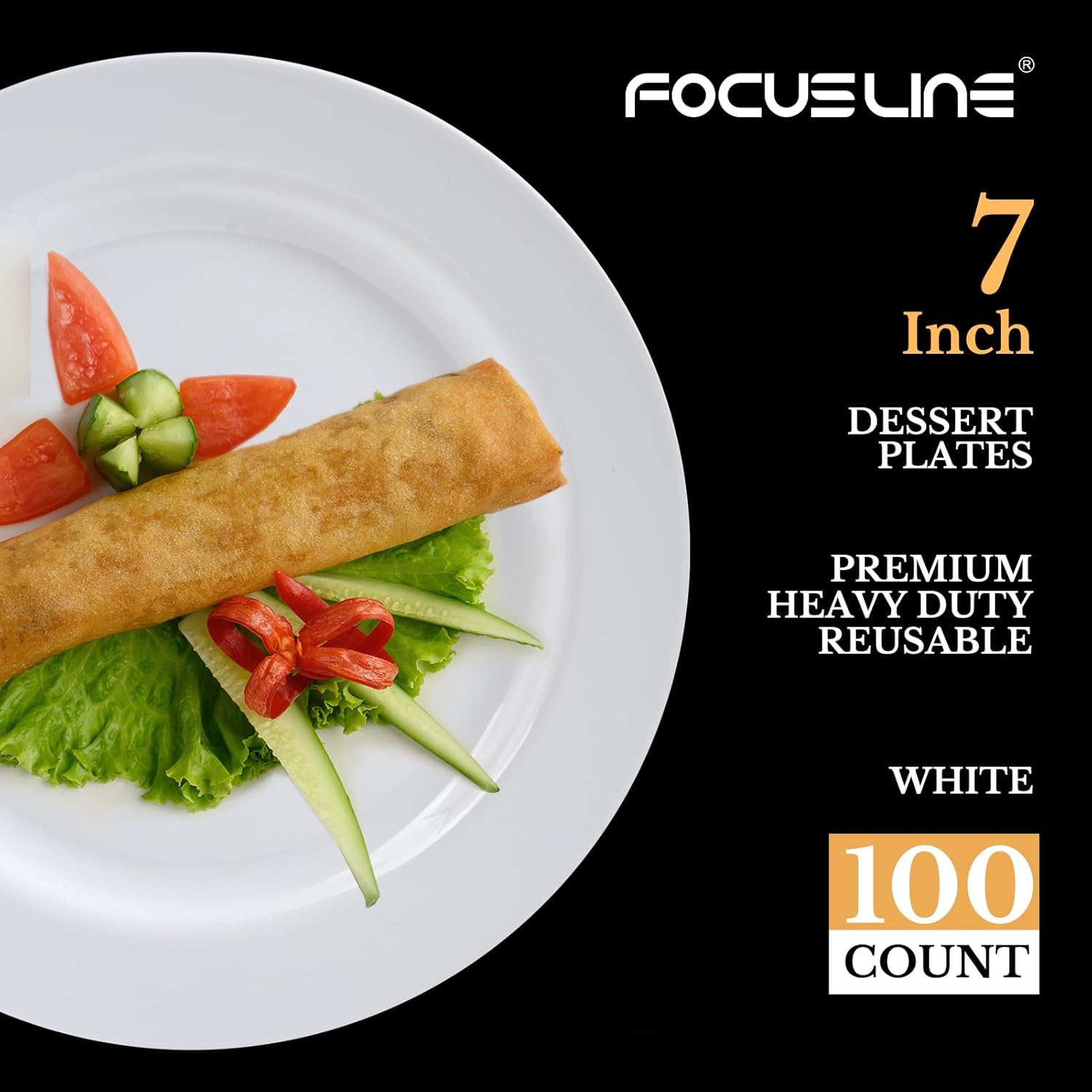 FOCUSLINE 100 Count White 7 Inch Plastic Plates