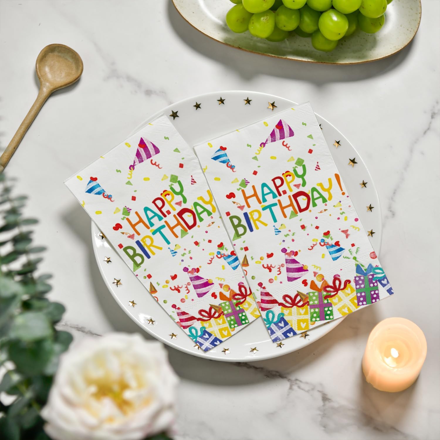 Horaldaily 100 Birthday Disposable Paper Napkins with Balloon Design