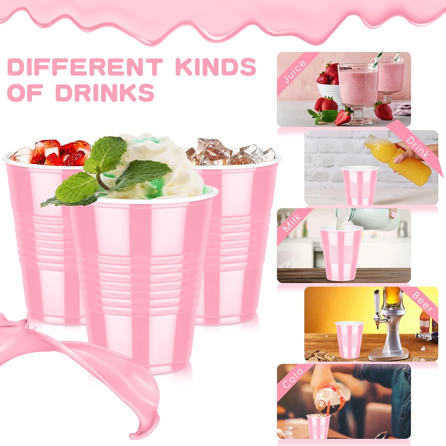 Dualshine 100 Pink Plastic Cups 12 oz Disposable