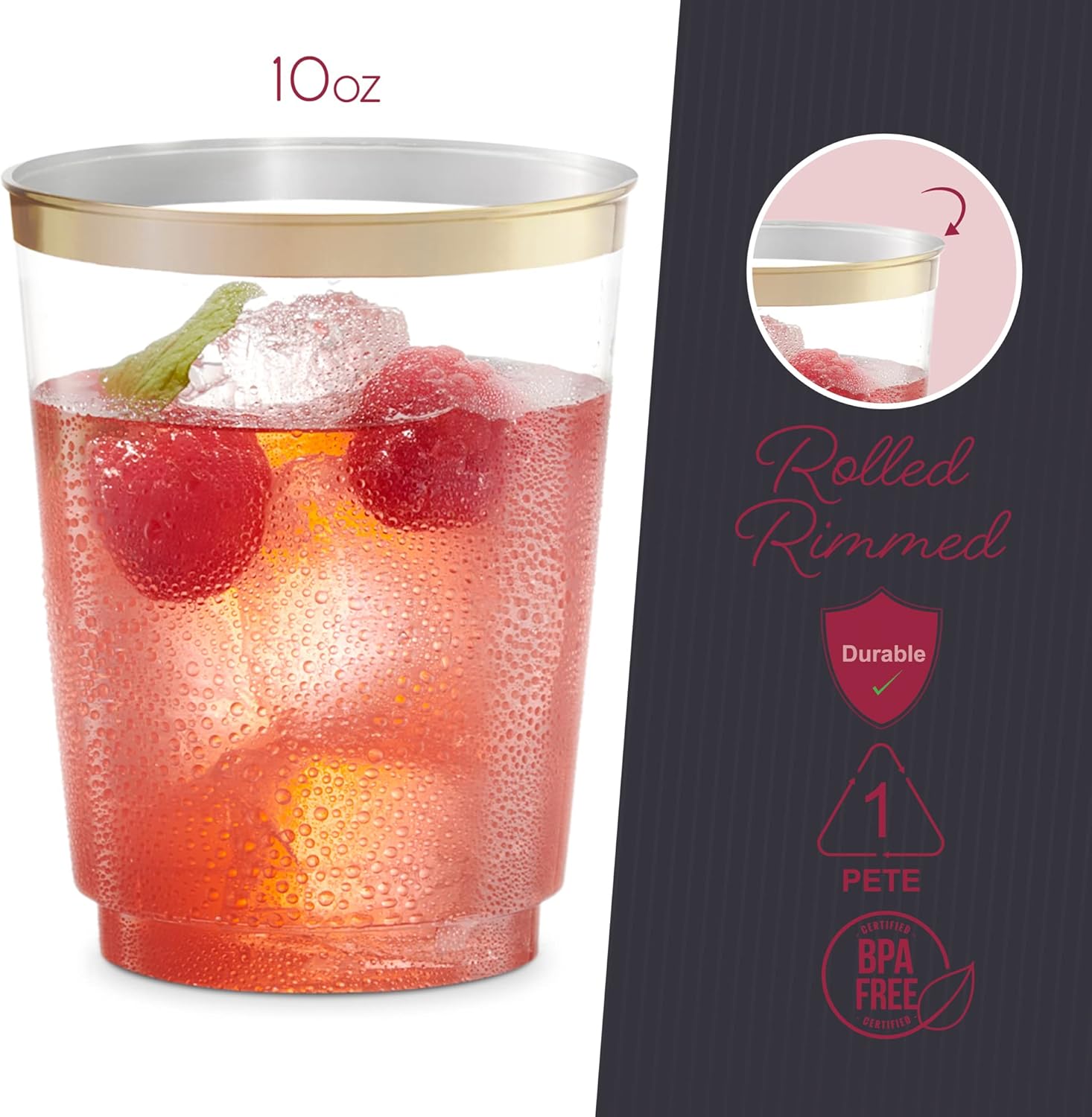 PLASTICPRO Disposable Plastic Tumblers 50 Pack Gold Rim