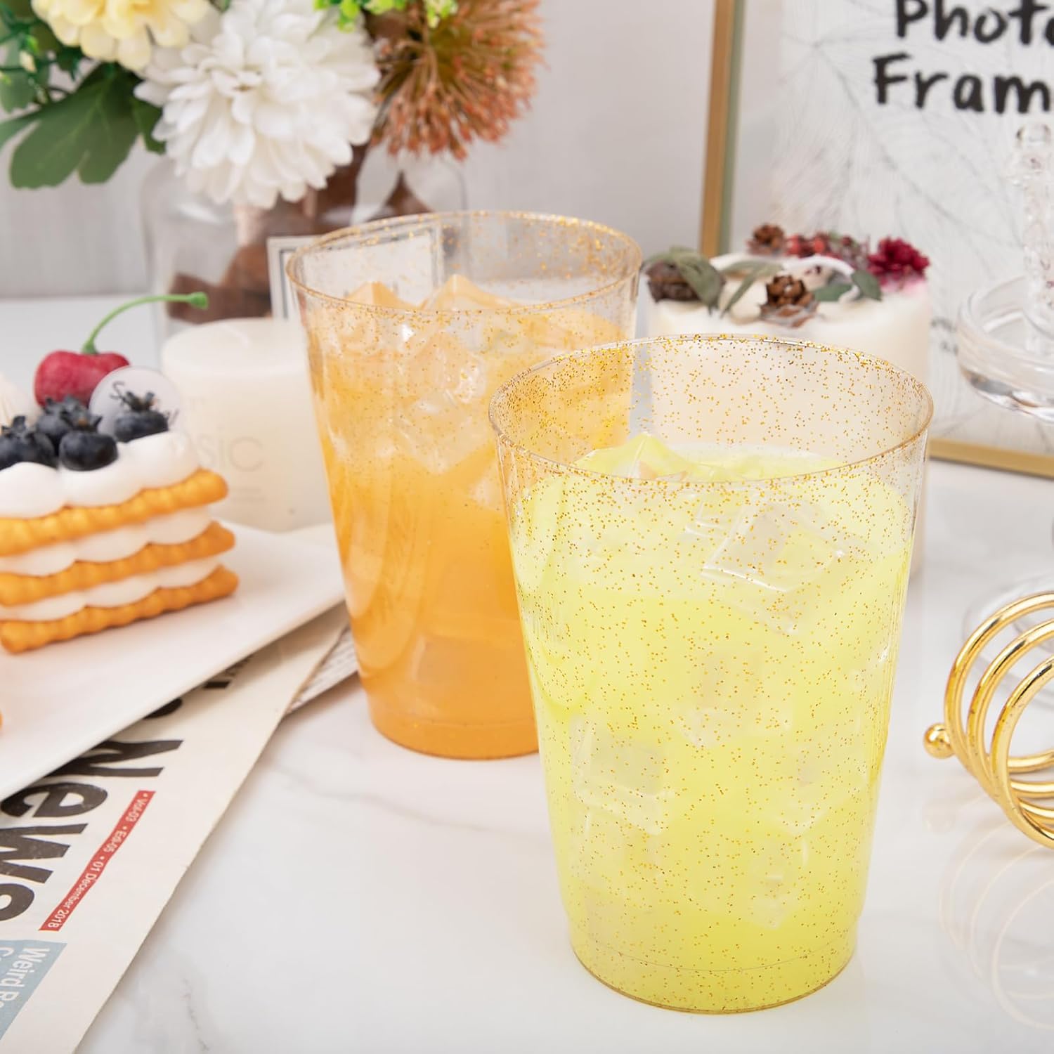 100 Pack Gold Glitter 12 Oz Party Cups for Events