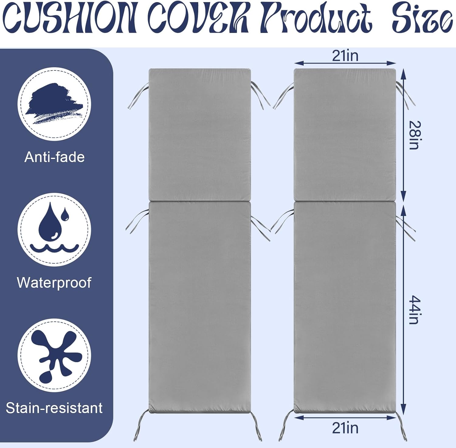 FuWeave 2 Pcs Waterproof Chaise Lounge Cushion Covers