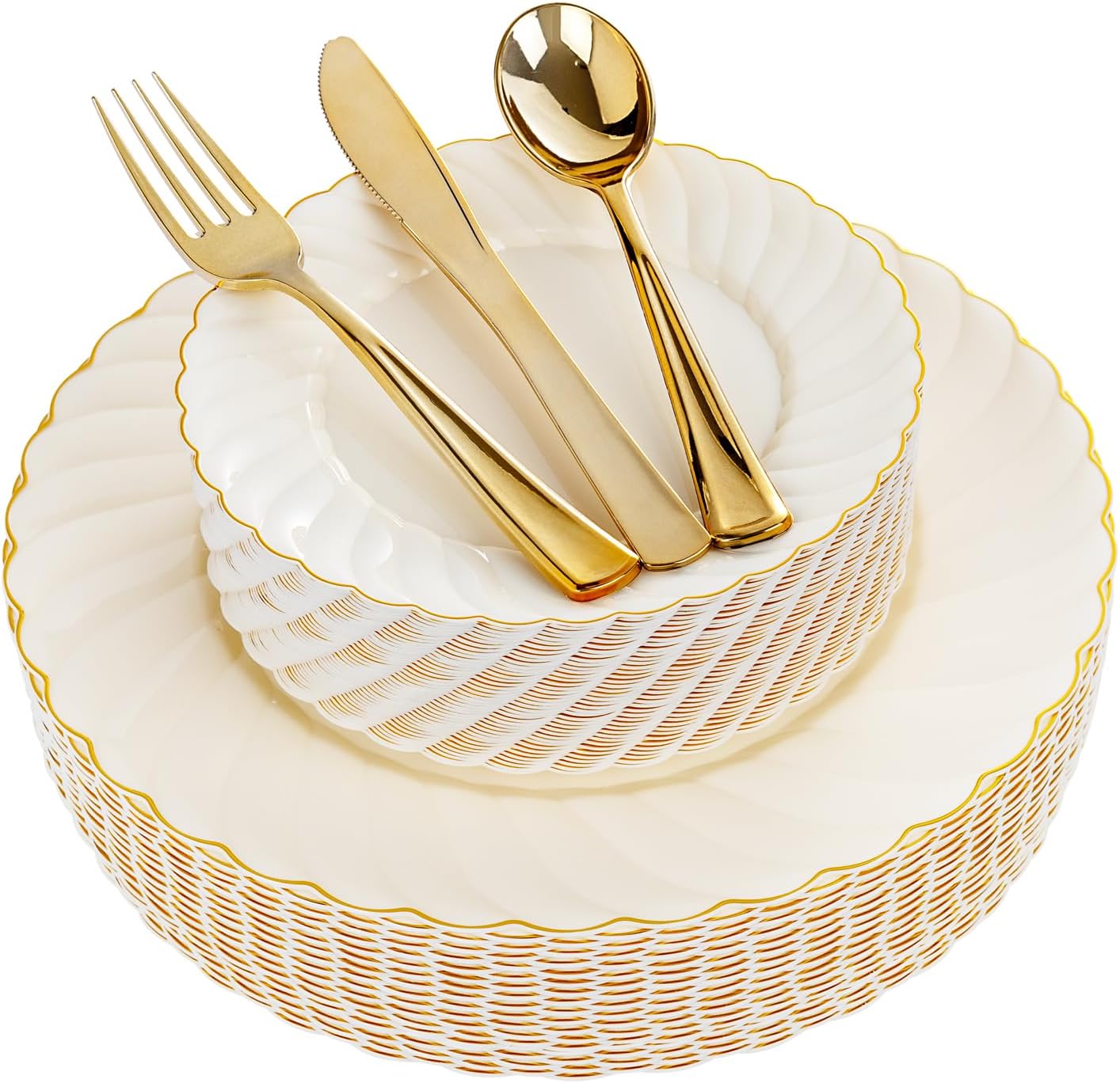 YOUBET 125PCS Scalloped Plastic Plates Set