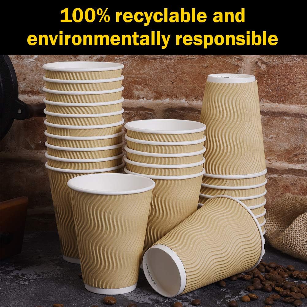 Disposable Paper Coffee Cups with Lids 100 Pack 12 Oz