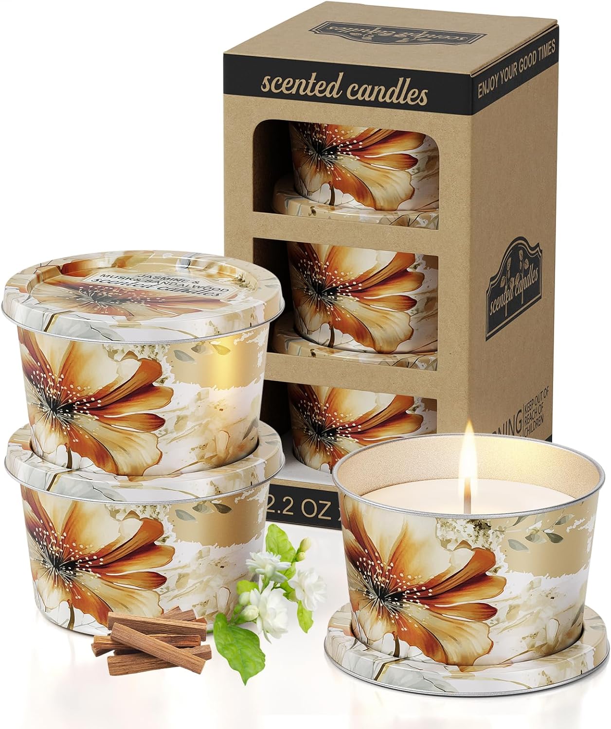 3-Pack Aromatherapy Candle Set Travel Size Jasmine Musk Sandalwood
