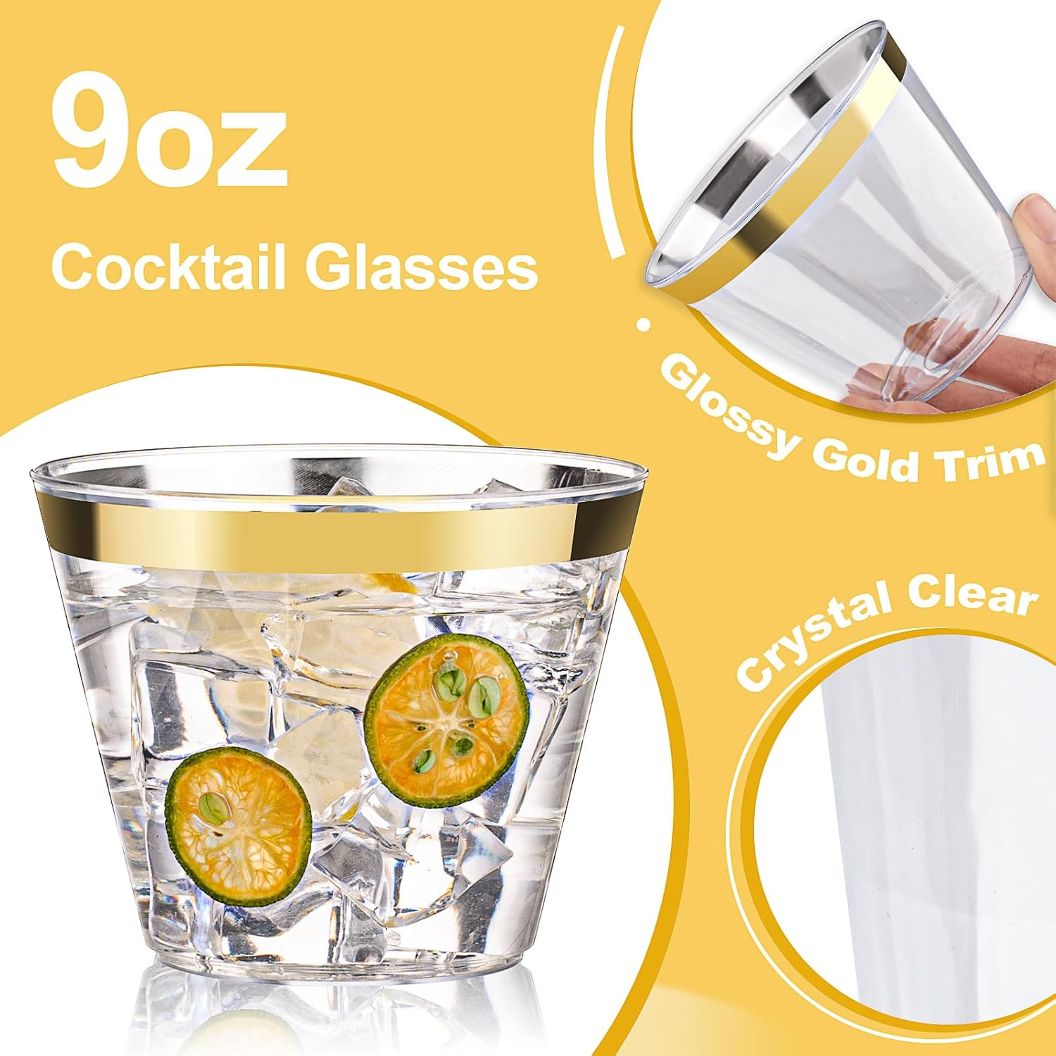 100 Pack 9 Oz Gold Plastic Cups for Parties