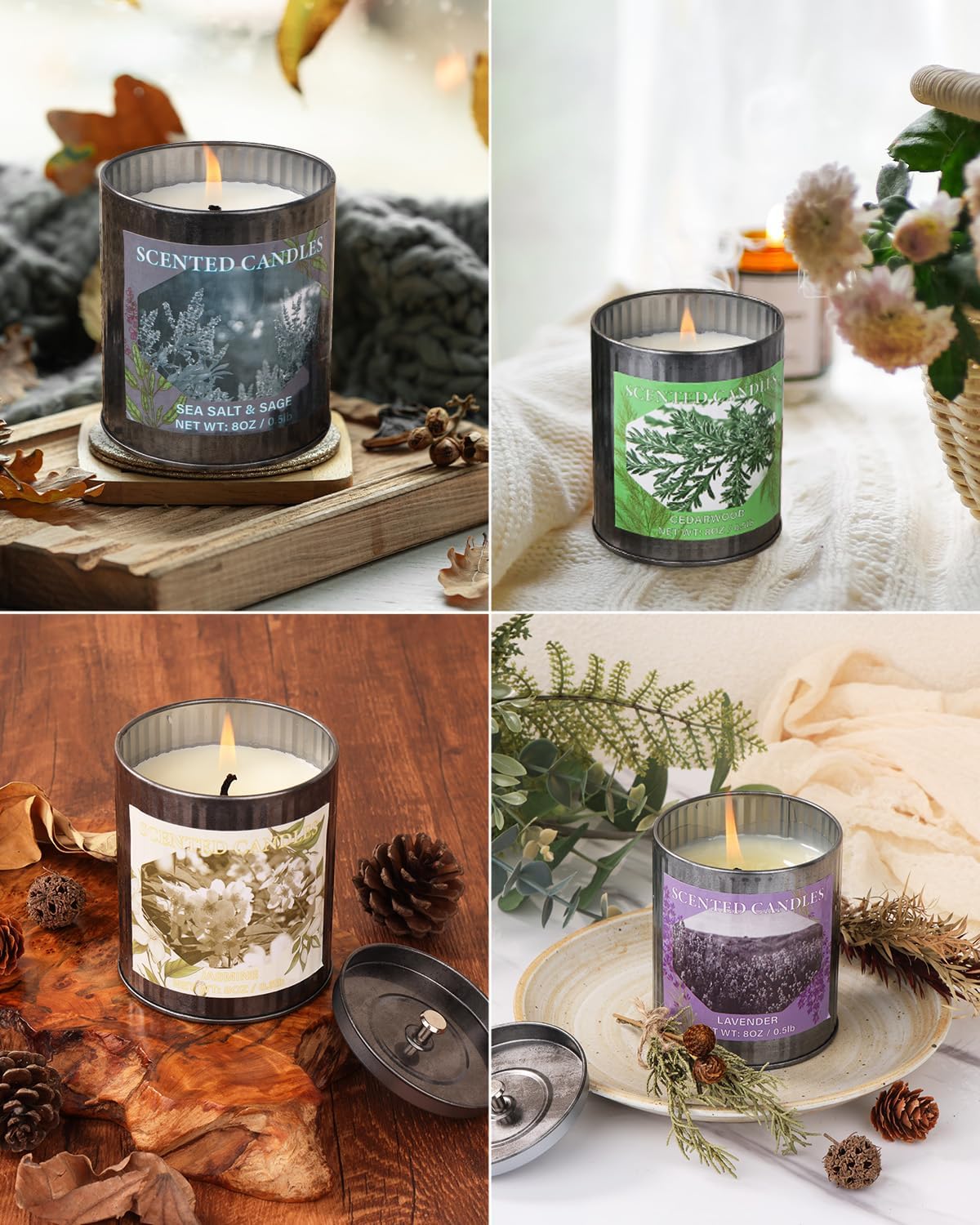Scented Candles for Home 8oz Soy Candle 50H Burn Sea Salt Sage
