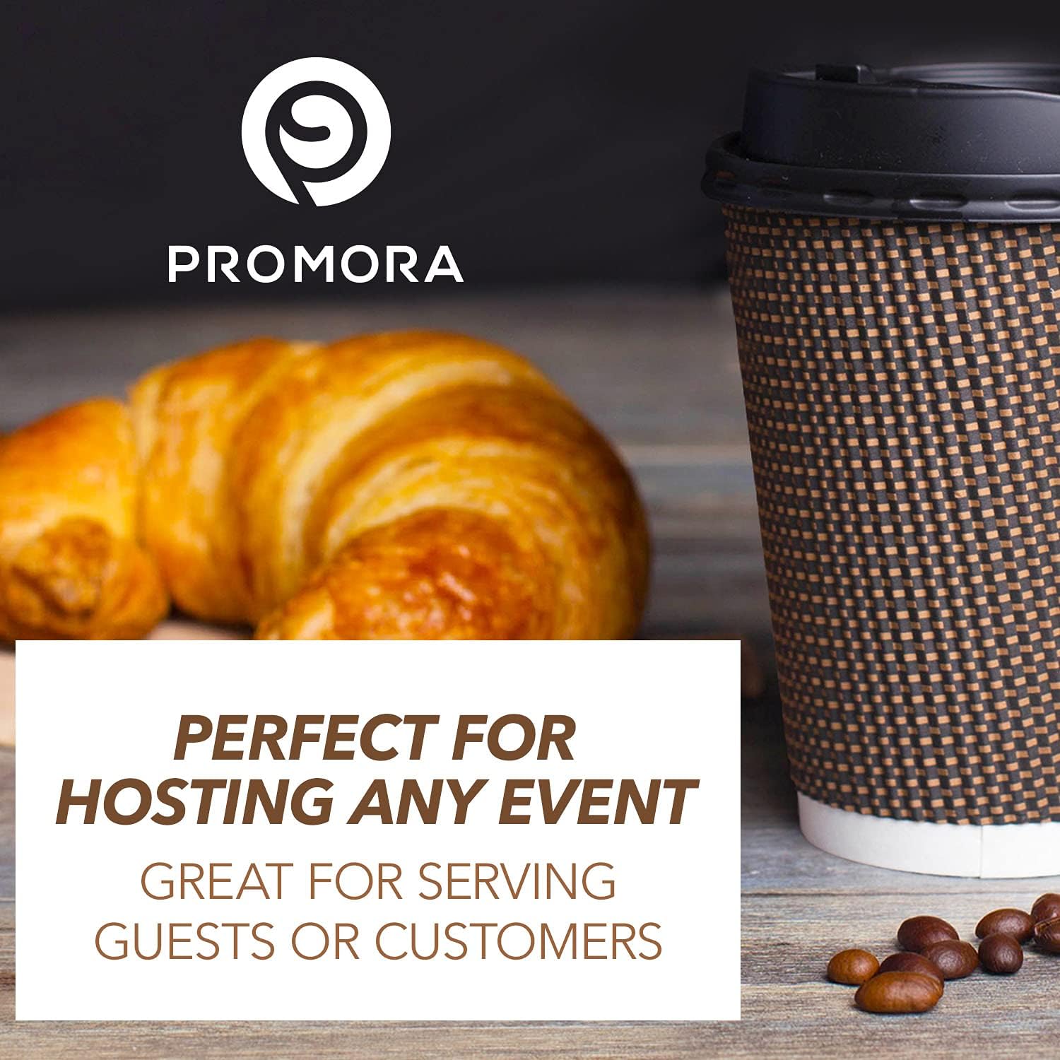 Promora 12 oz Brown Coffee Cups With Lids 80 Pack