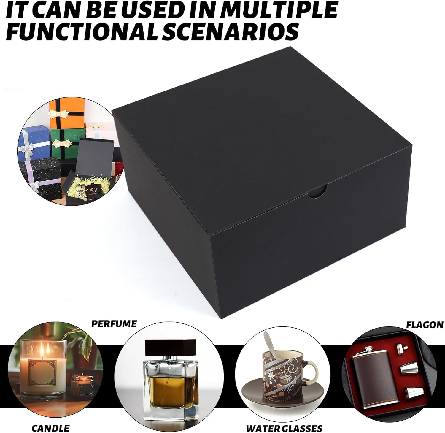 YUEFANBOX Black Gift Boxes 10 Pack 8x8x4 Inches