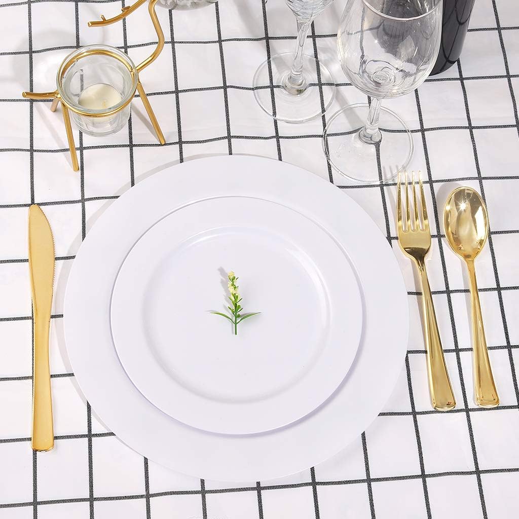 bUCLA 100PCS White Plastic Plates 1025 Inch