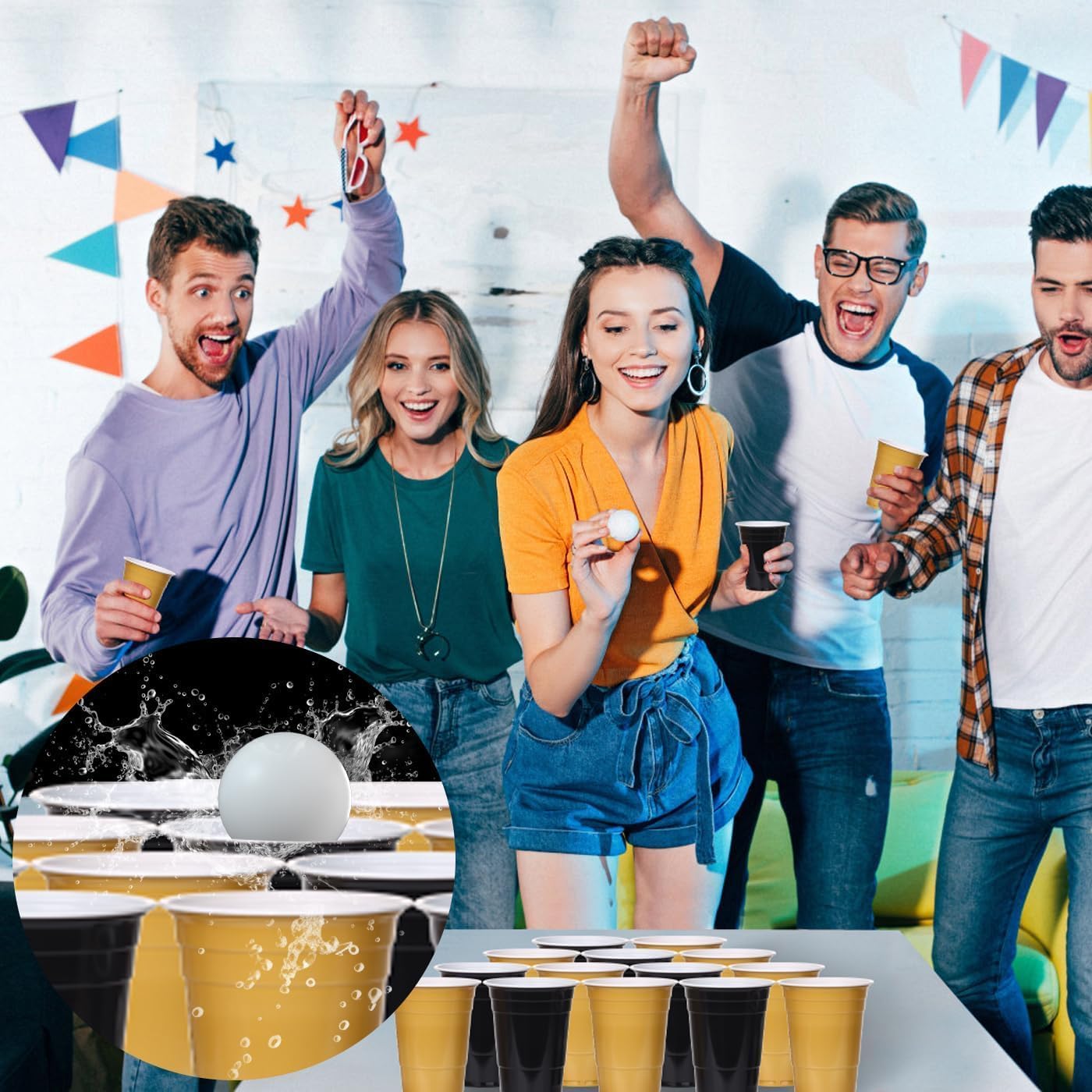 KesaPlan 100PCS 16 oz Plastic Party Cups Black Gold