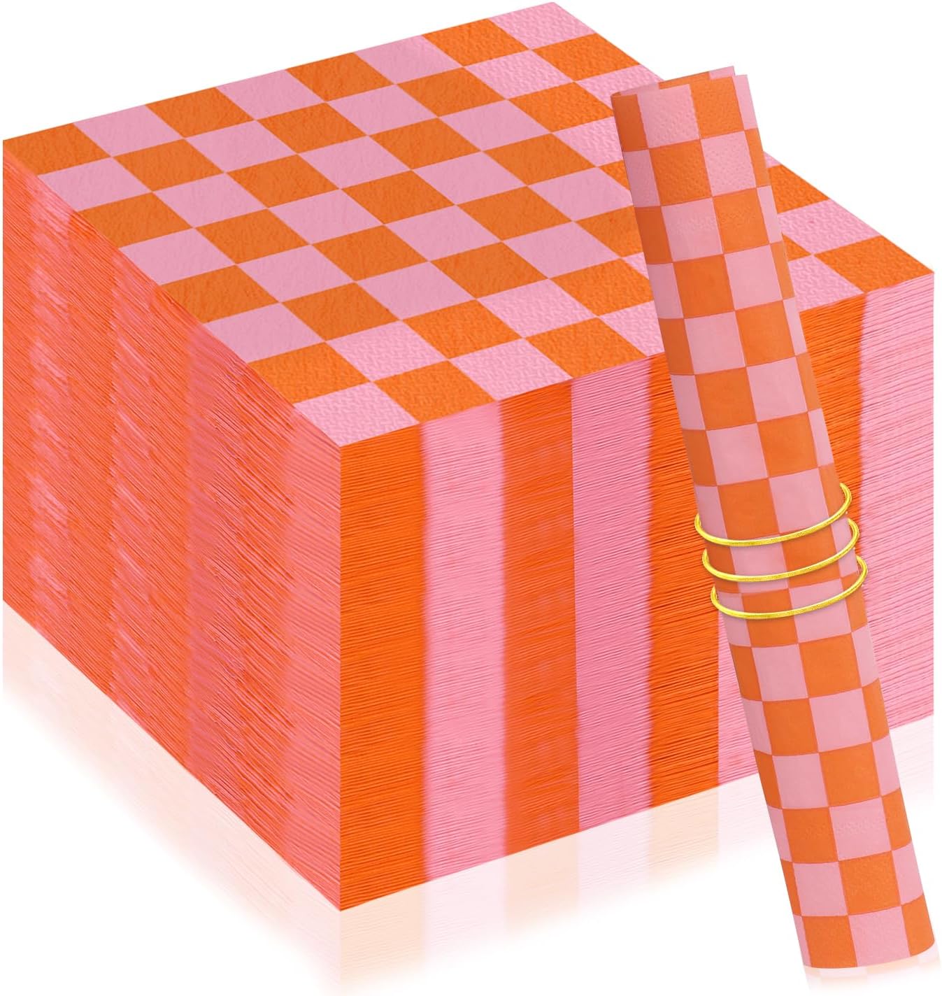 100 Pcs Plaid Paper Napkins Pink Orange Party Use