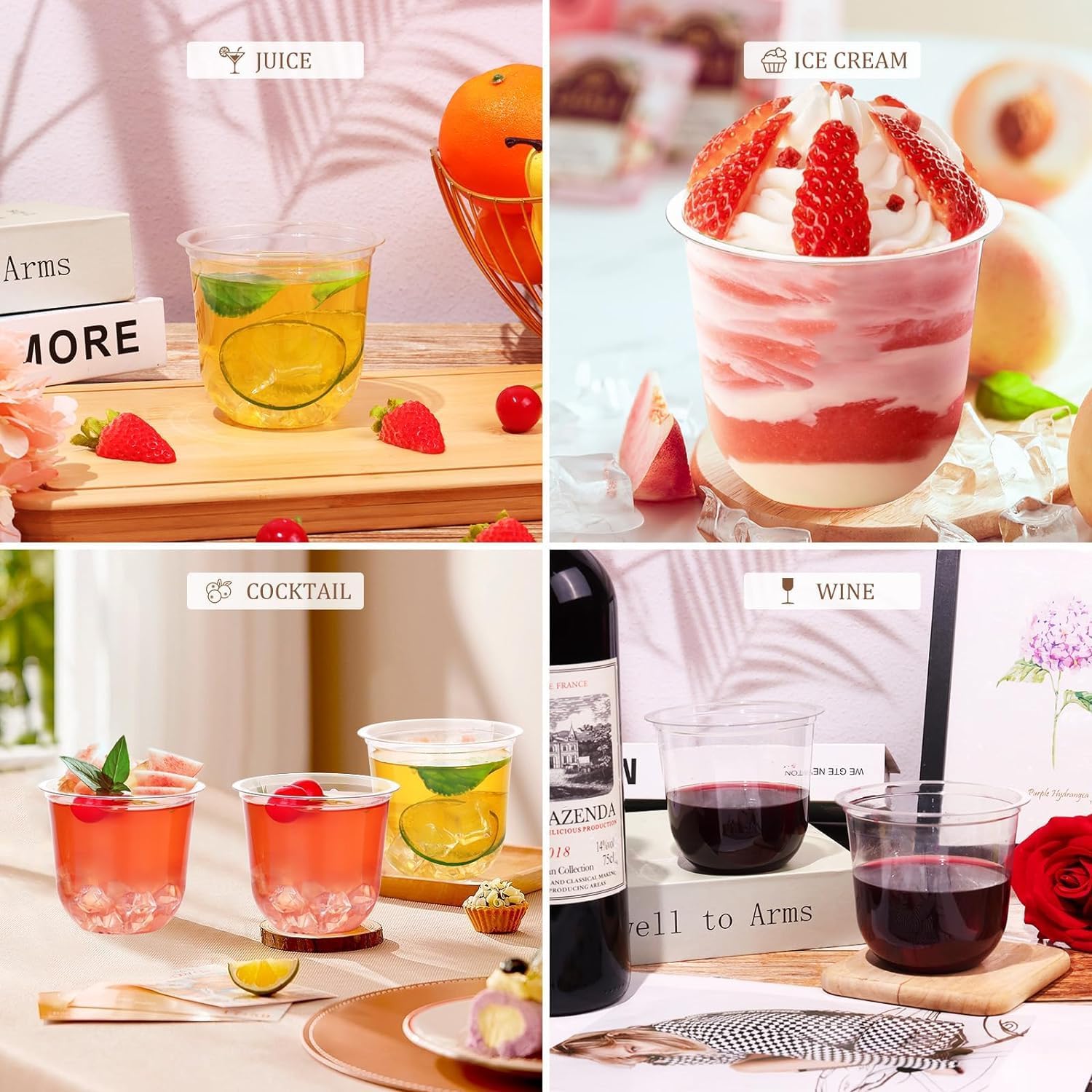 KesaPlan 100 Pcs Disposable 12oz Clear Wine Glasses