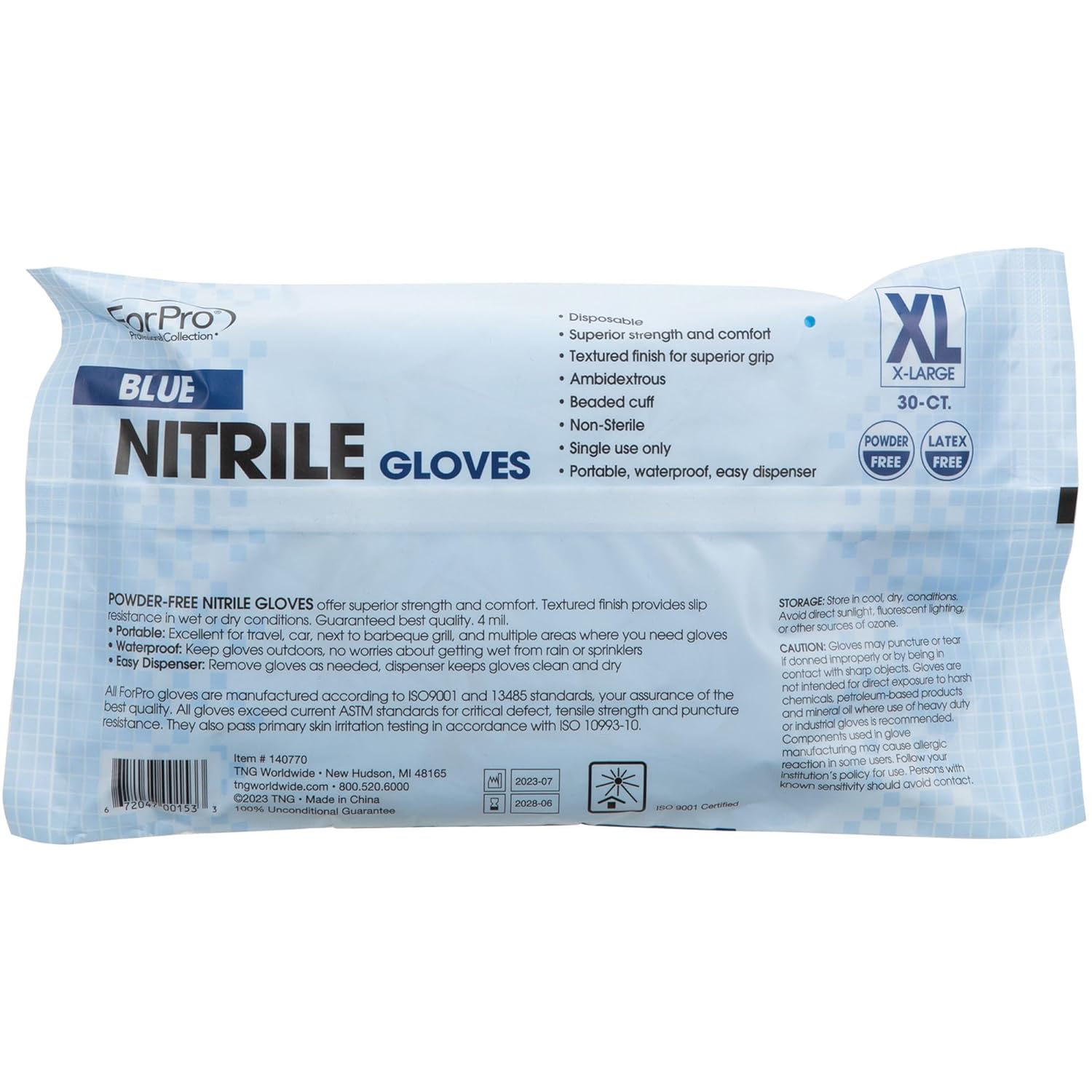 ForPro Professional Collection Nitrile Gloves 4 Mil Blue X-Large 30 Count