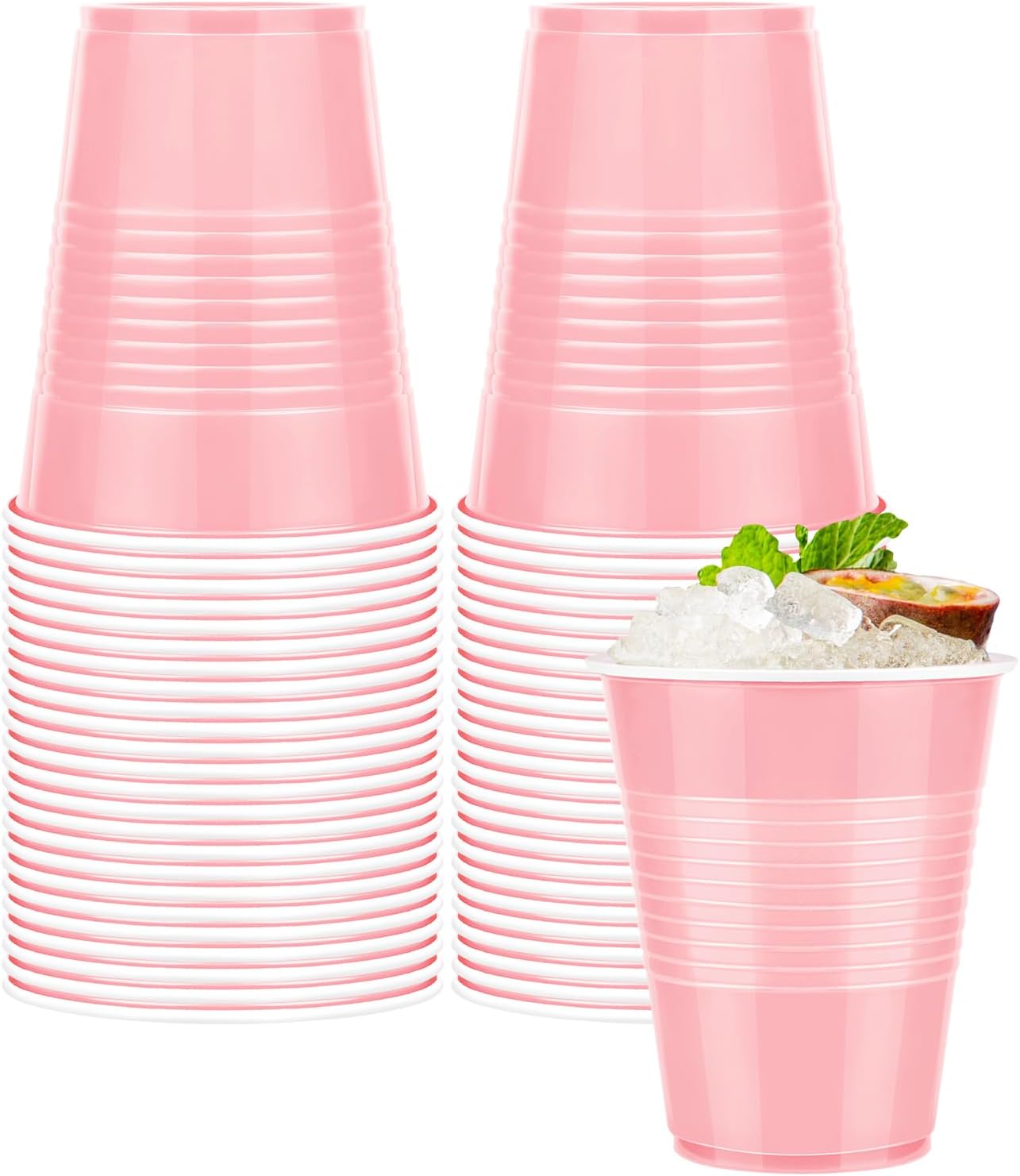 50 Pack Pink Plastic Cups 12 Ounce Disposable Party Cups