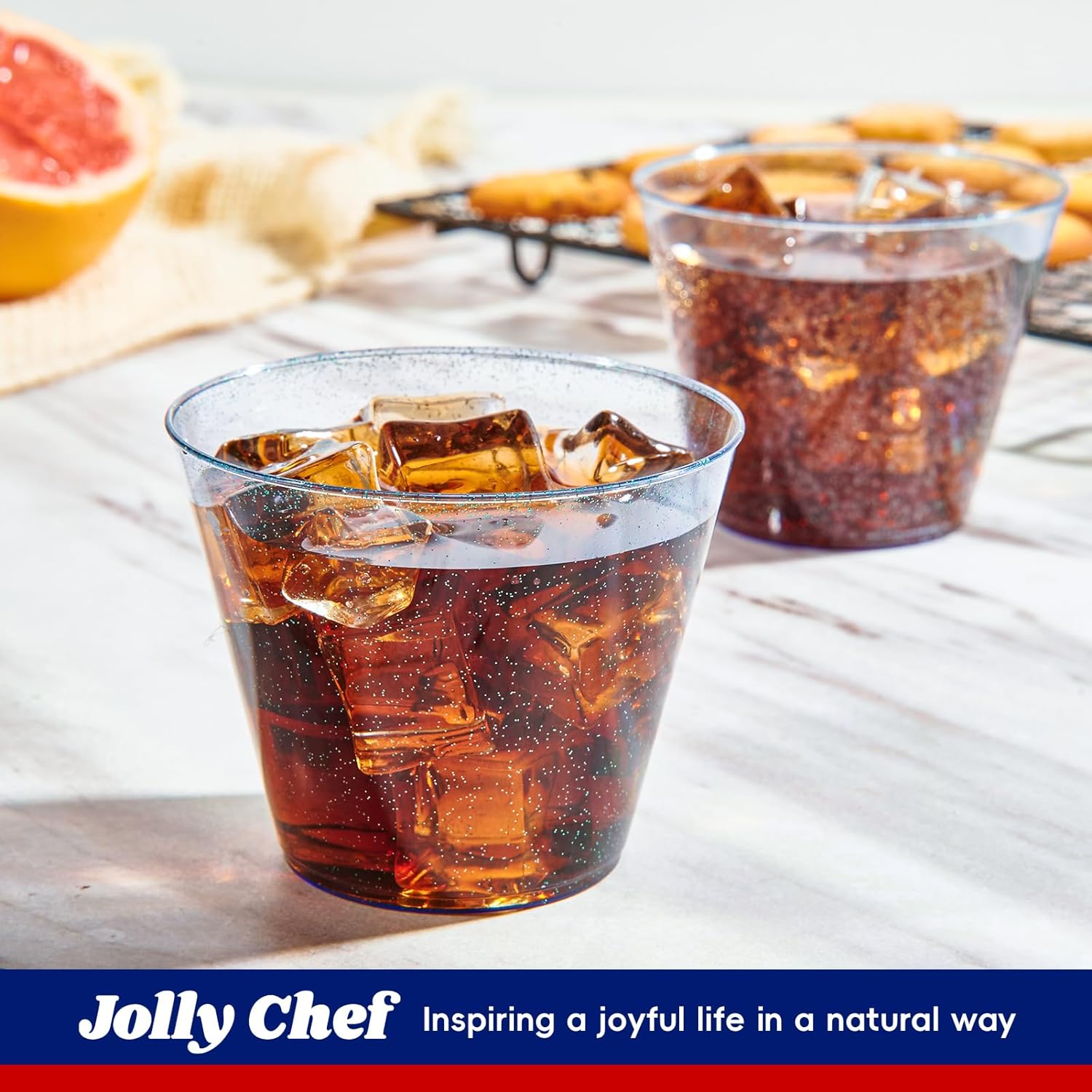 JOLLY CHEF 100 Pack 9 oz Blue Glitter Cups