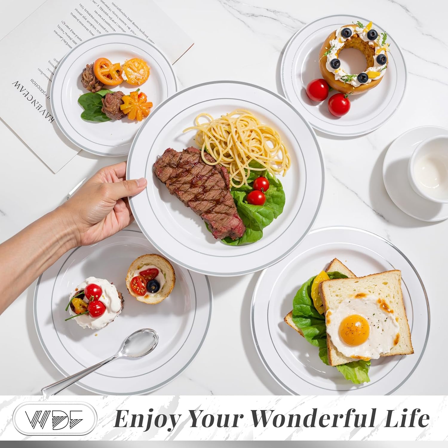 350 Piece Silver Plastic Dinnerware Set for 50 Guests