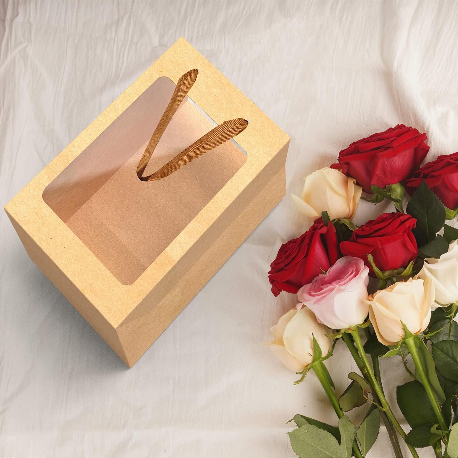 12 Pcs Brown Kraft Gift Bags with Handles and Window