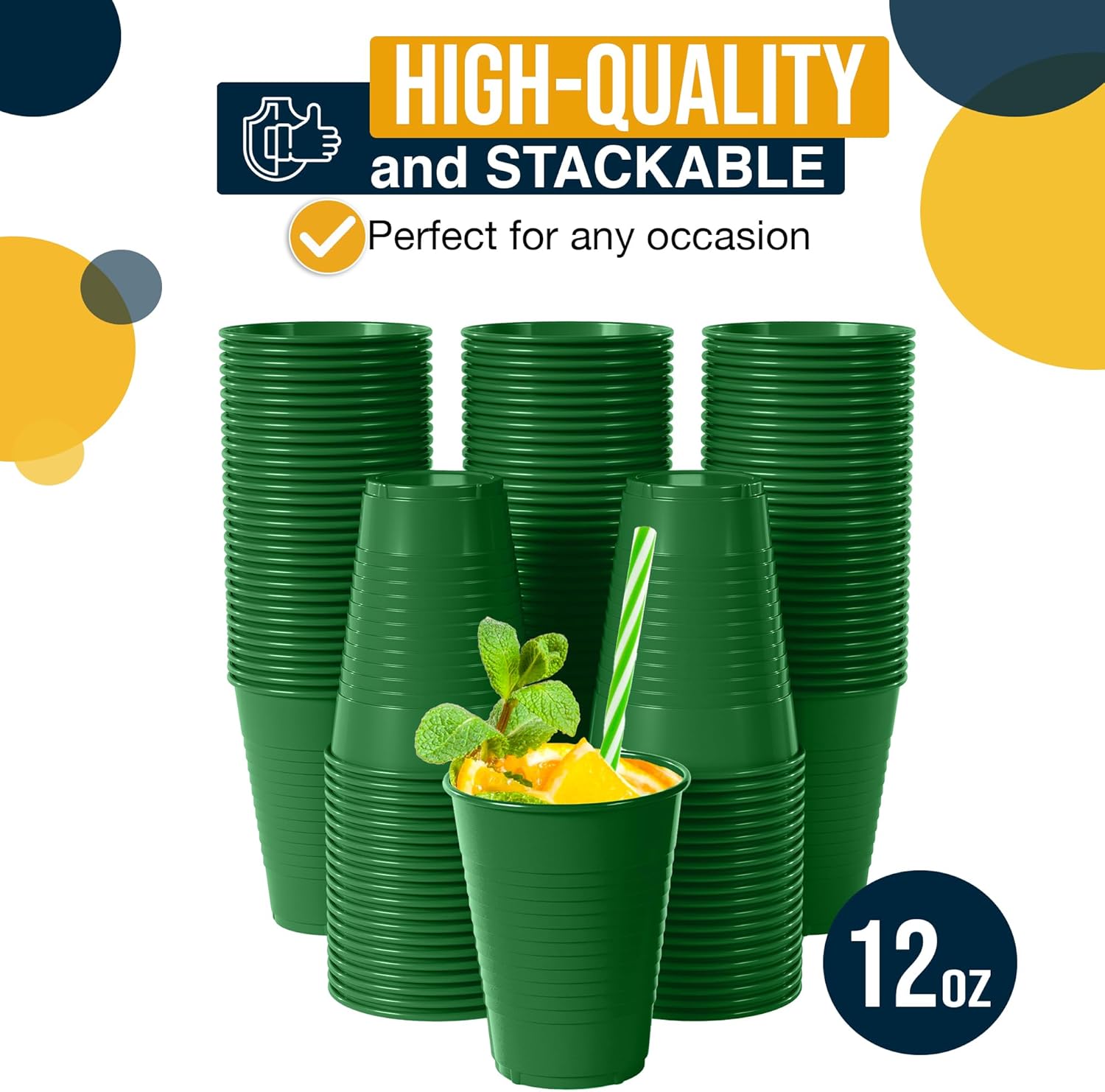 Exquisite 12 Oz Green Plastic Cups 50 Pack