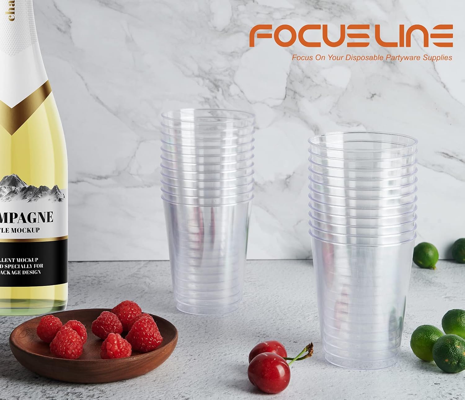 FOCUSLINE 10 Oz Clear Plastic Cups 100 Count