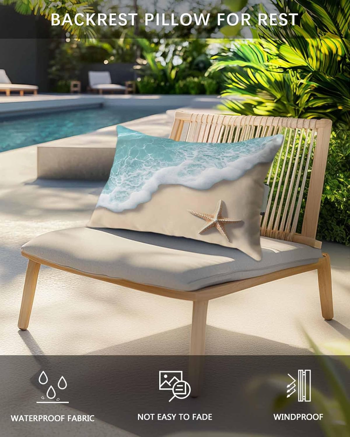 Ocean Outdoor Head Pillows for Recliner Lounge Chair Pack of 2