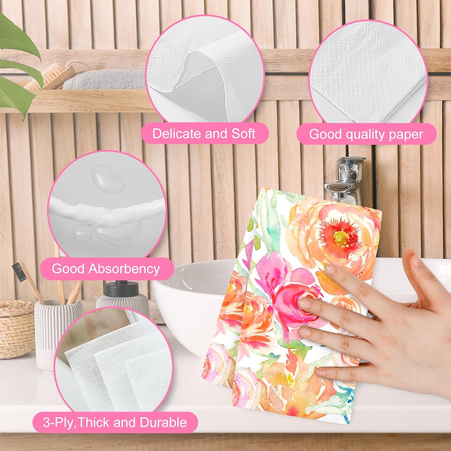 50Pcs Floral Guest Napkins Watercolor Patterned Disposable