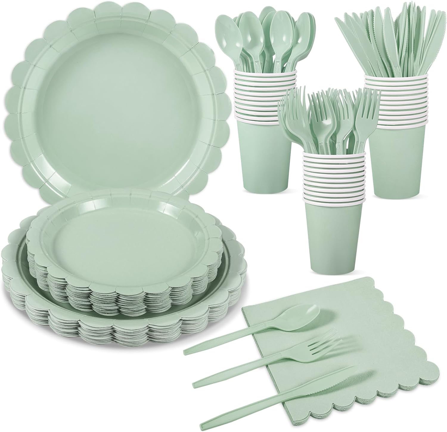 175 Pcs Sage Green Paper Plates and Napkins Set
