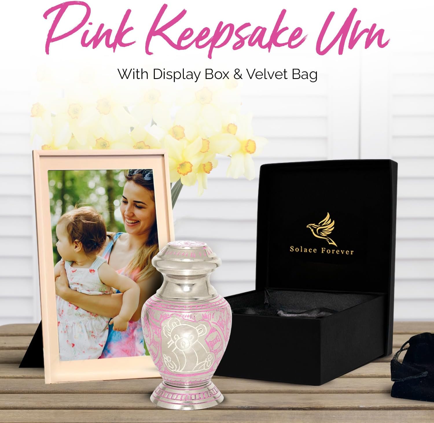 Baby Teddy Bear Urn for Ashes - Pink Small Urn for Children