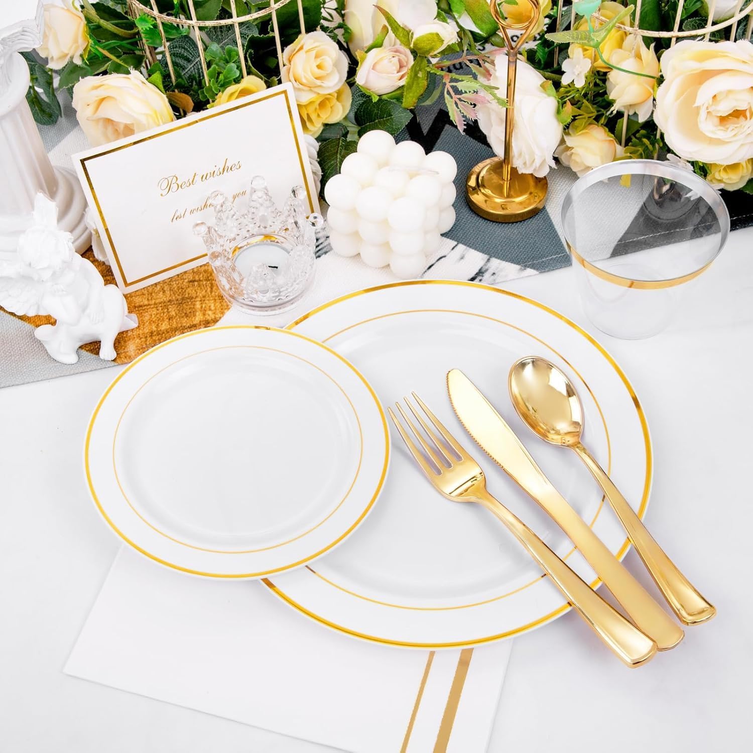 GATHER 700PCS Gold Plastic Plates for 100 Guests