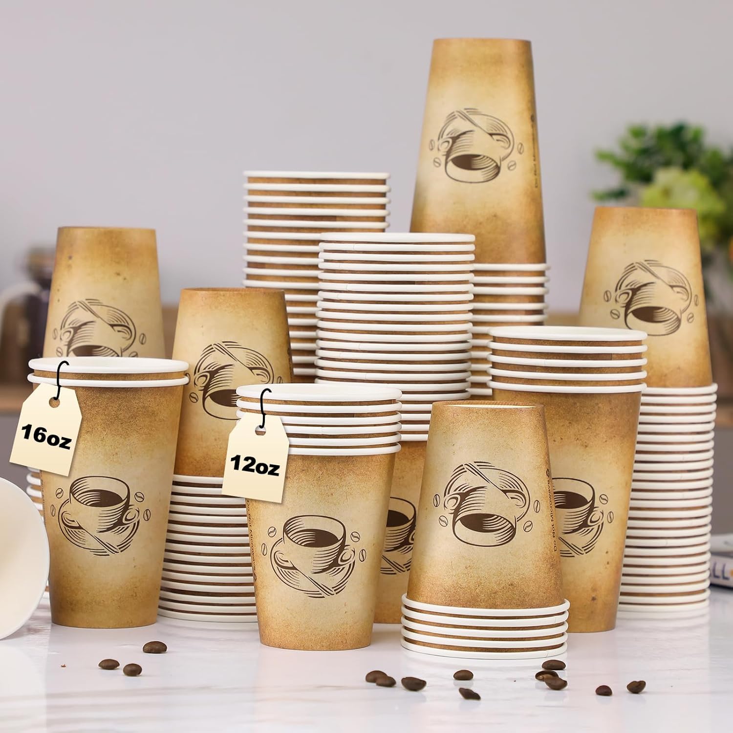 12 Oz 300 Pack Disposable Coffee Cups Retro Design Leak Proof