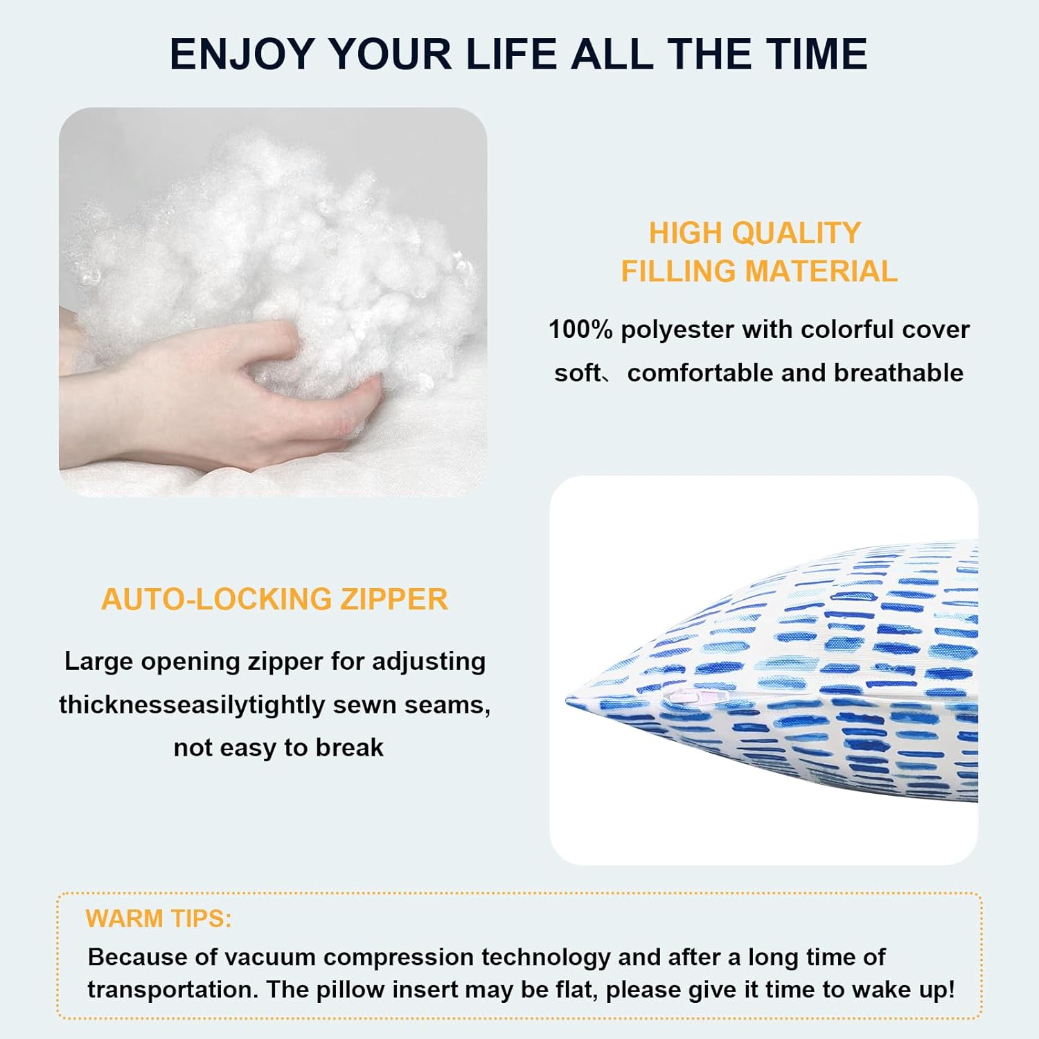 Pack of 2 Waterproof Patio Pillows with Inserts Pebble Blue 18x18 In
