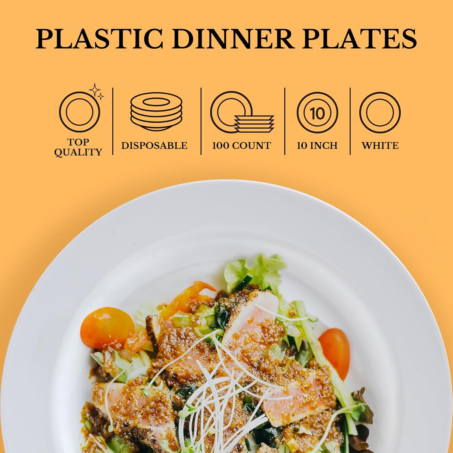FOCUSLINE 100 Count Heavy Duty White Plastic Plates 10 Inch