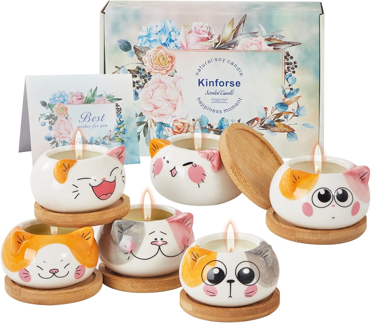 Kinforse Scented Candles 6 Pack Cat-Themed Gifts for Women