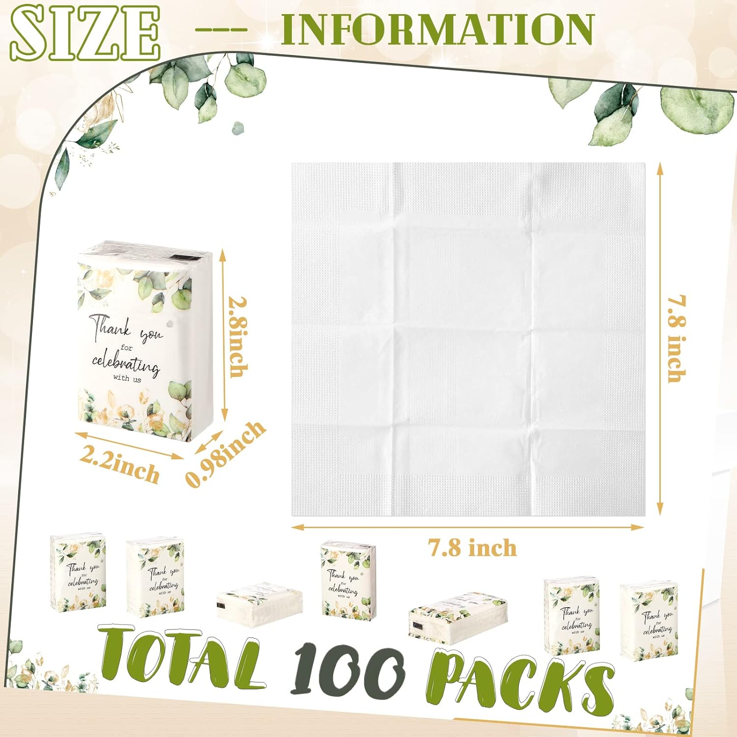 100 Pcs Eucalyptus Pocket Wedding Tissues