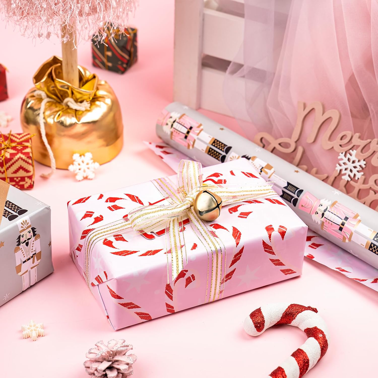 WRAPAHOLIC Reversible Christmas Wrapping Paper - 17x33ft Mini Roll