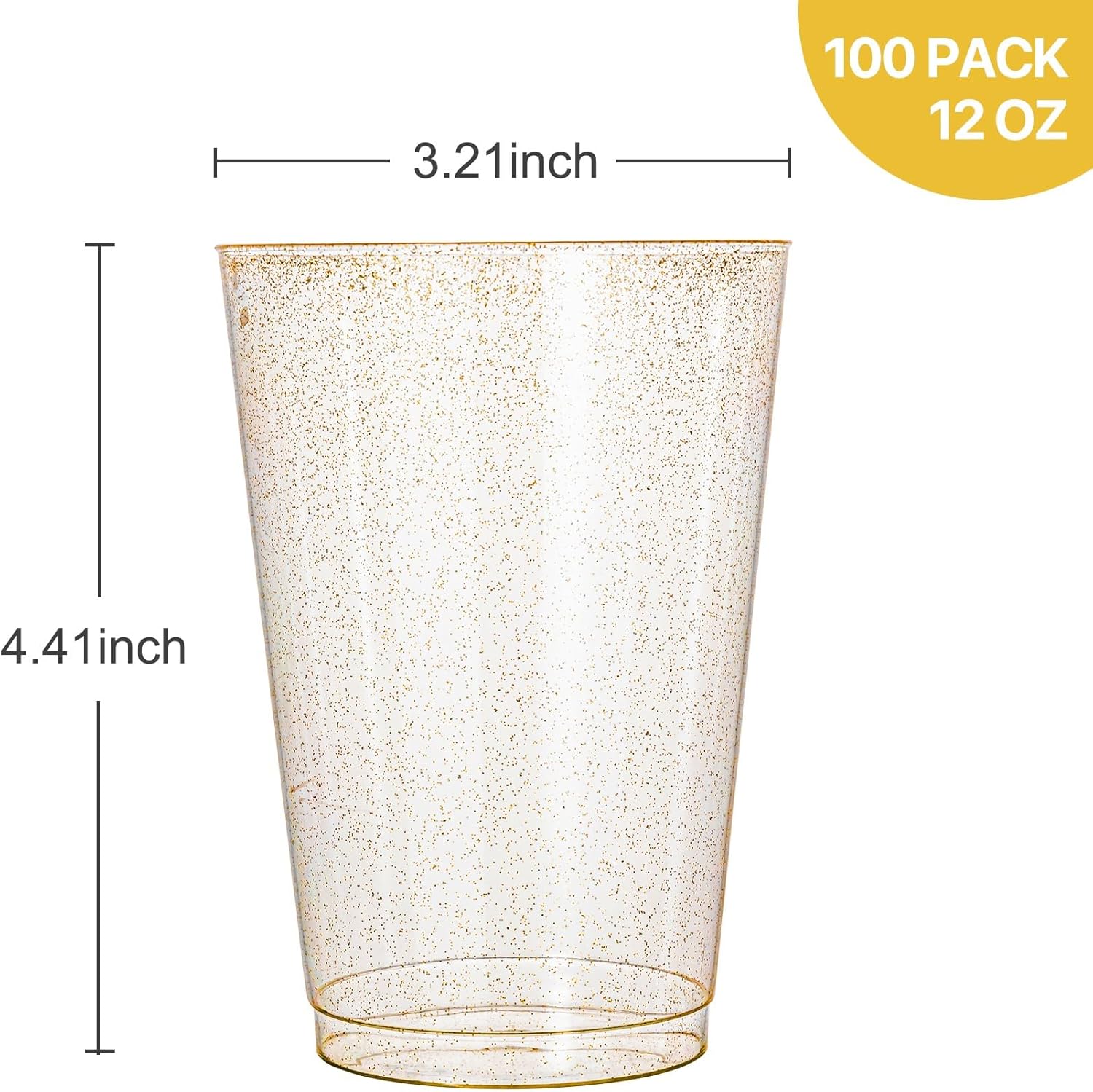N9R 100PCS 12oz Gold Glitter Plastic Cups for Parties