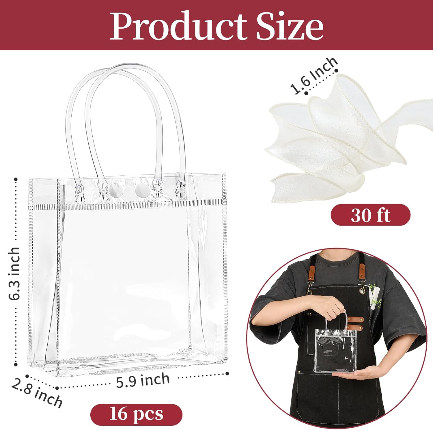 Jutieuo 16 Pack Clear Gift Bags with Handles