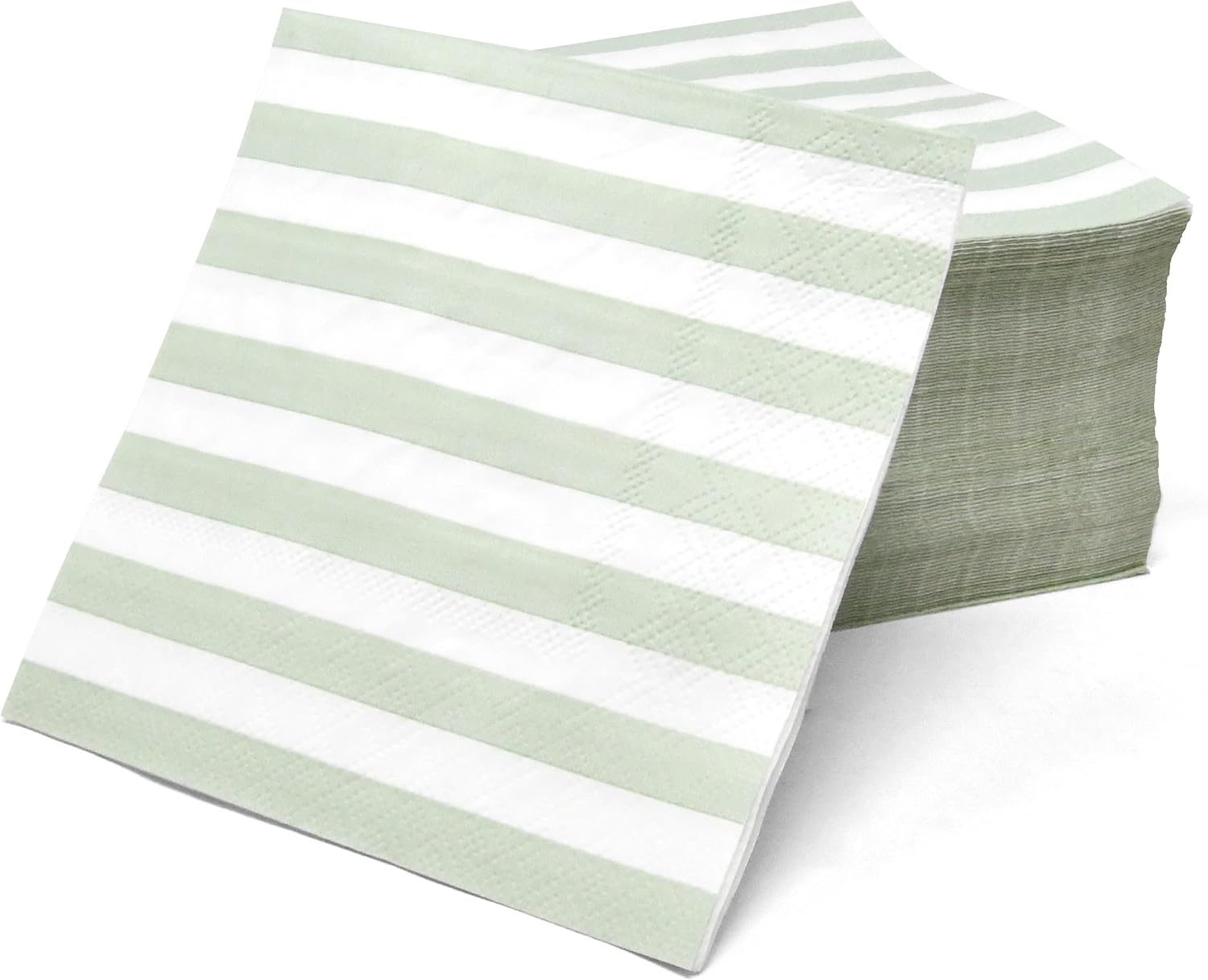 100 Pcs Sage Green White Stripe Cocktail Napkins for Party Supplies