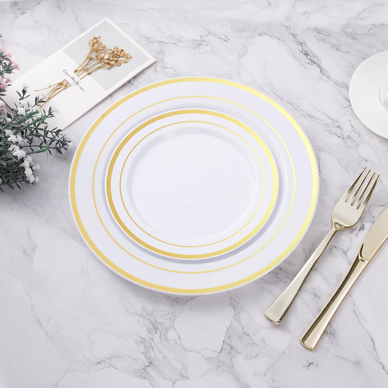 200PCS Gold Plastic Plates for Parties