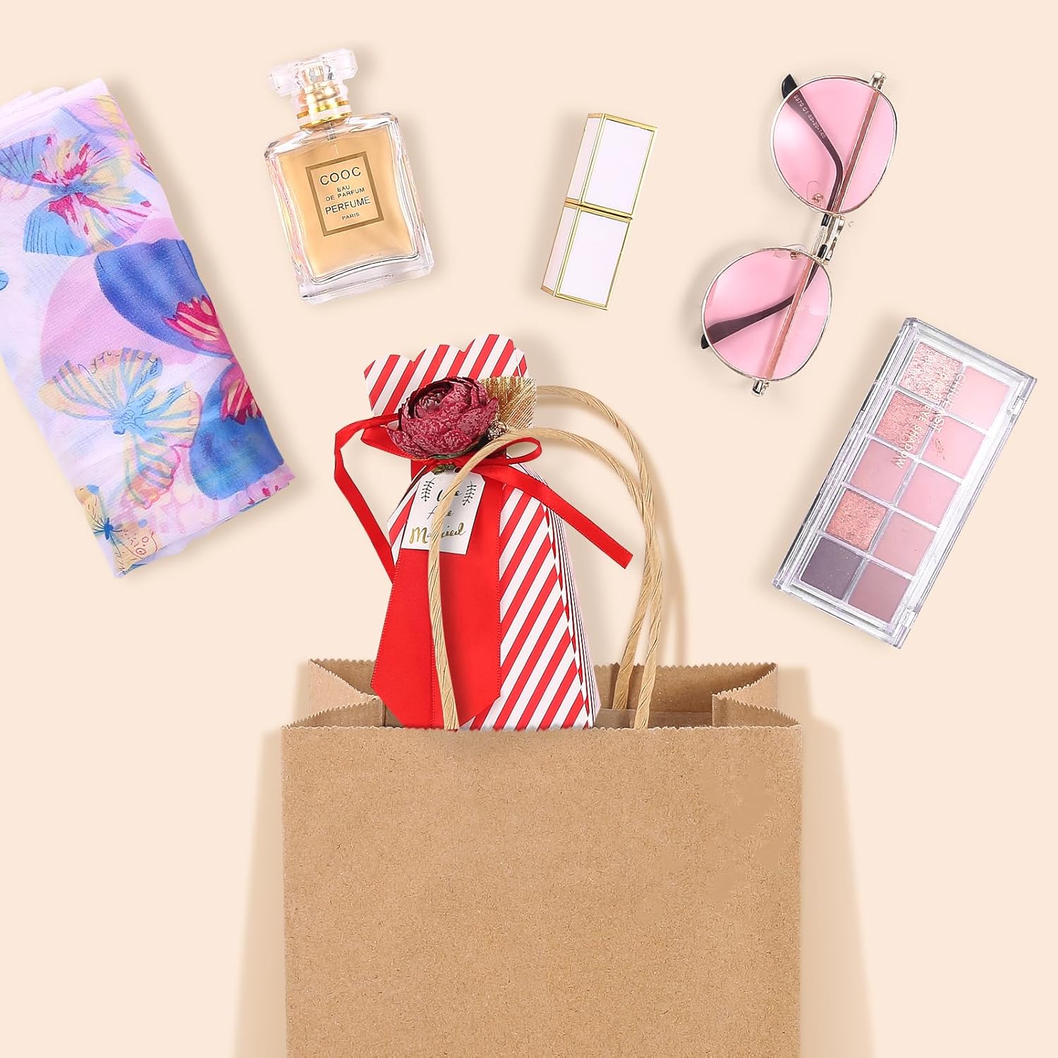 GSSUSA Brown Gift Bags 525x375x8 20Pcs With Handles