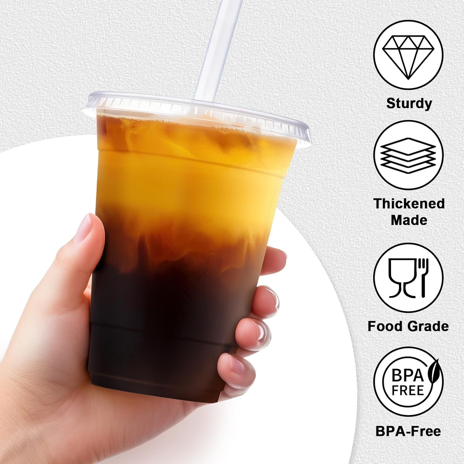 16 oz 100 Pack Plastic Cups with Lids and Straws