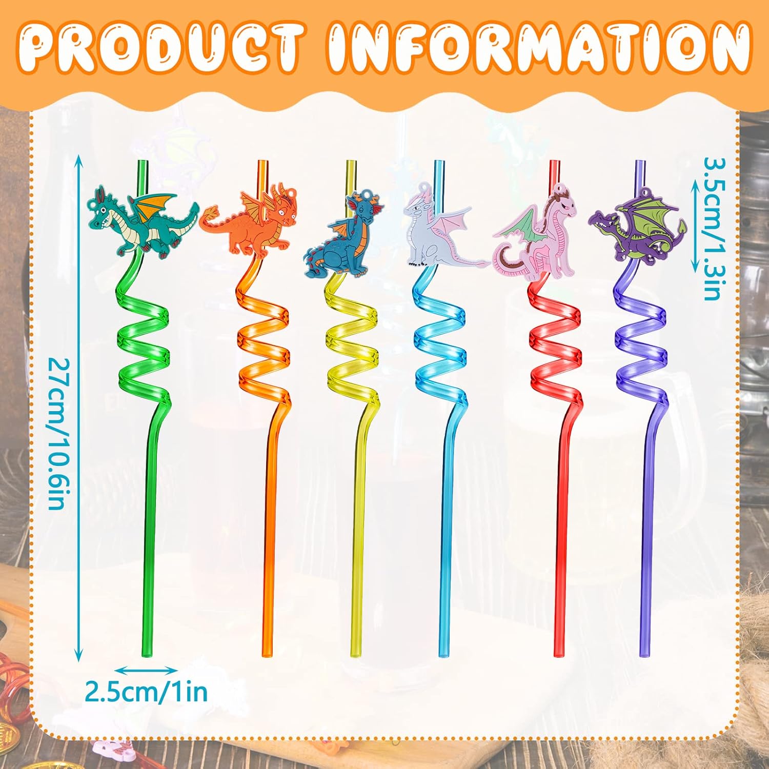 Zhehao 24 Piece Dragon Drinking Straws for Kids Parties