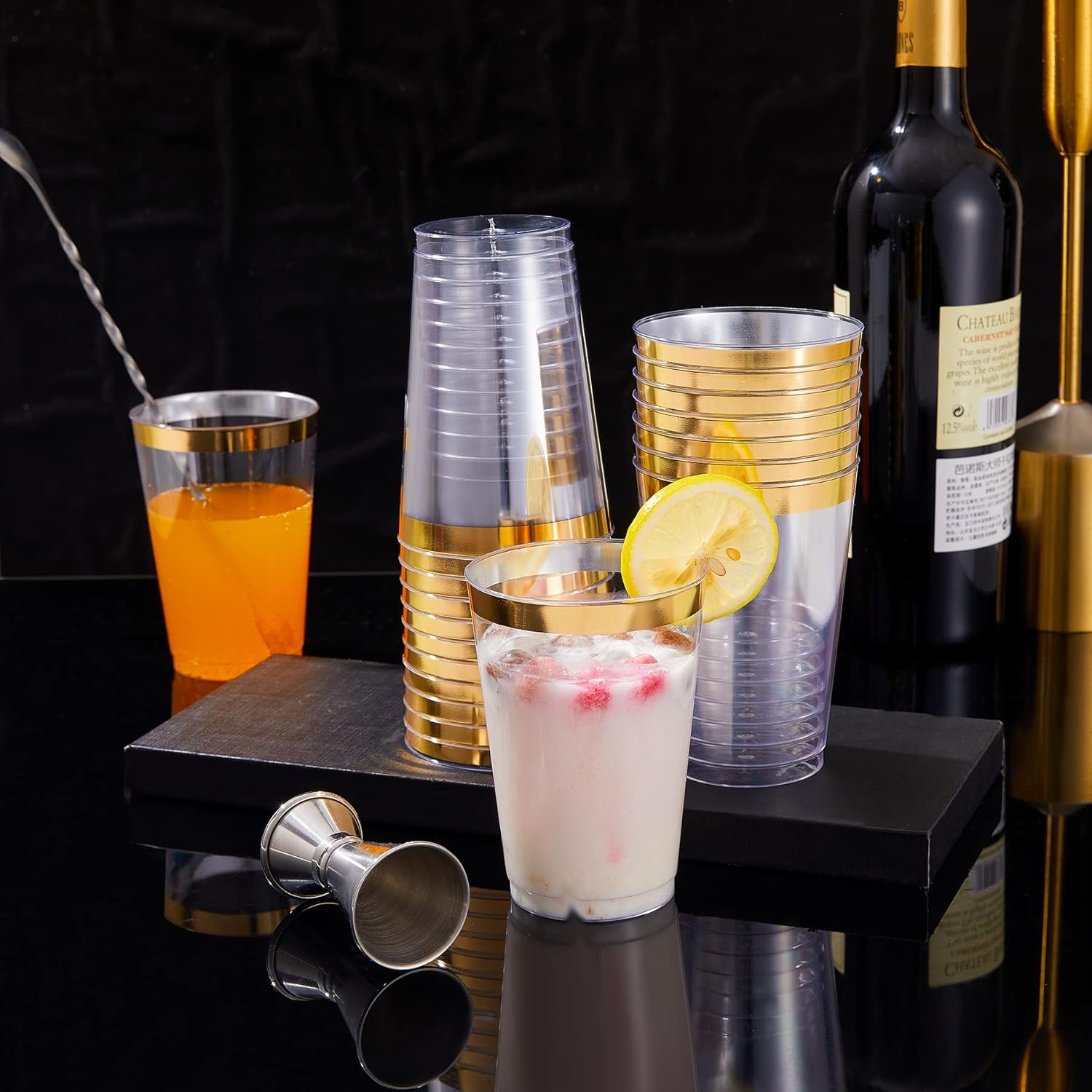 N9R 72PCS Gold Rim Clear Plastic Cups 12OZ