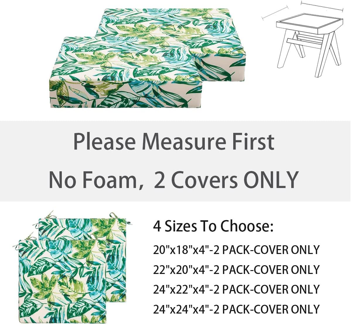 FUNHOME Outdoor Cushion Covers Set of 2 24x24x4 Inch