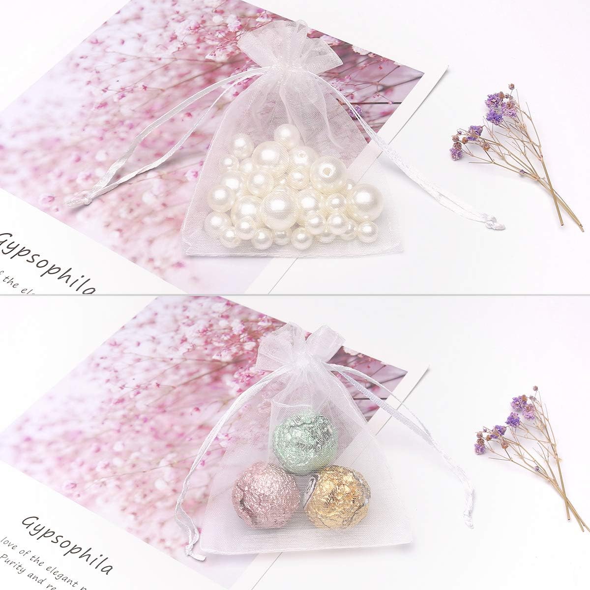 Akstore 50PCS Premium Sheer Organza Gift Bags White 3x4 Inch